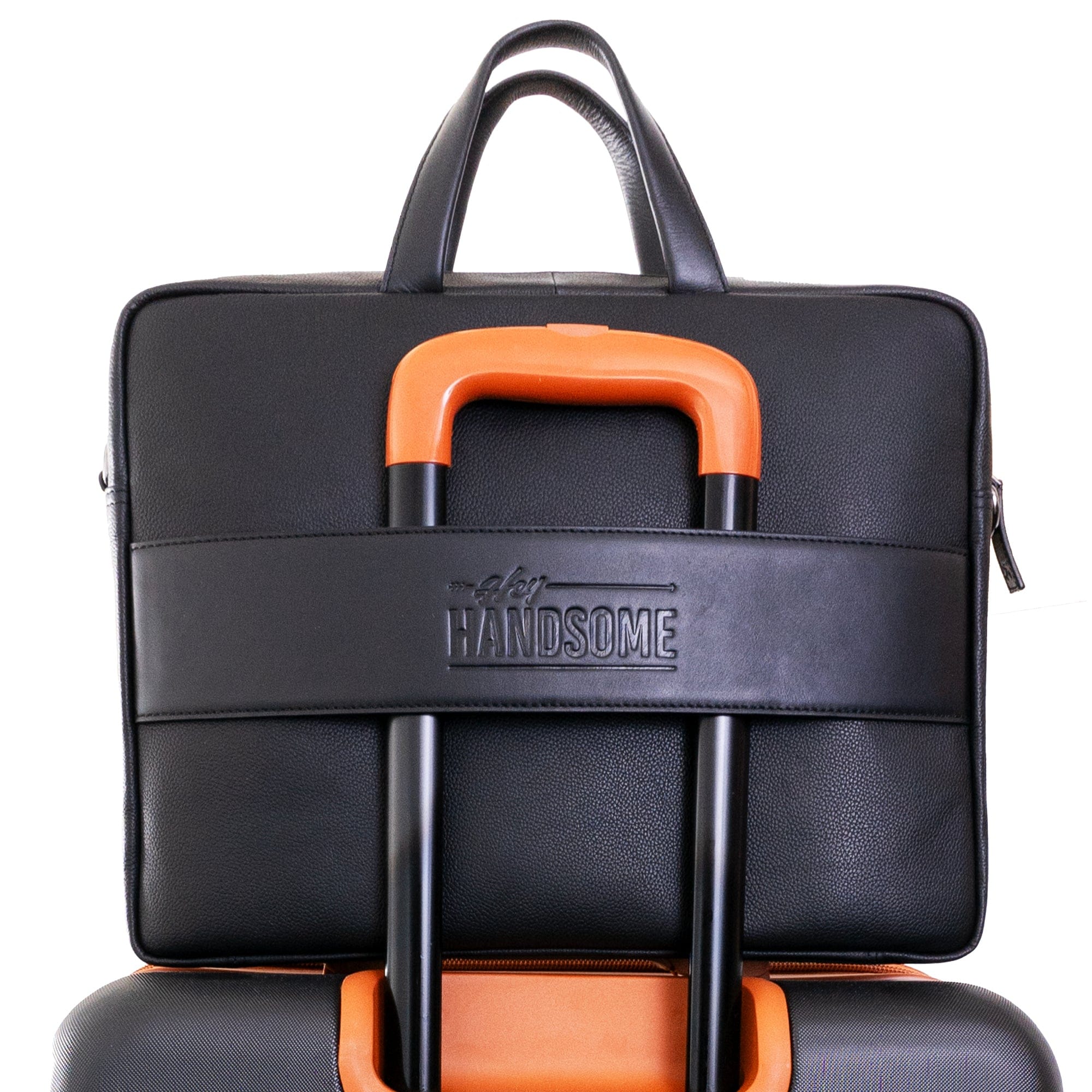 Hey Handsome 18" Pebble Grain Genuine Leather Briefcase - Black