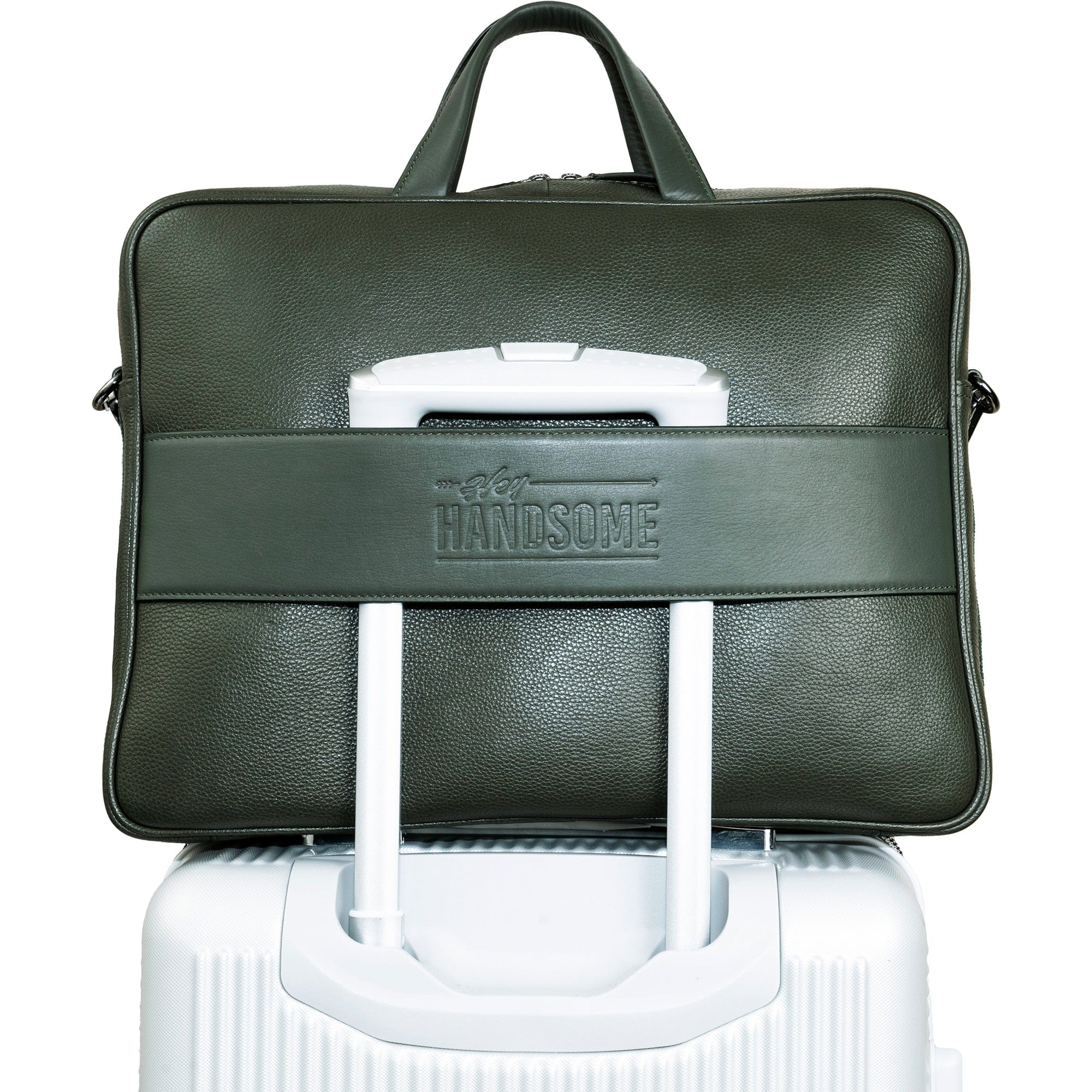 Hey Handsome 18" Pebble Grain Genuine Leather Briefcase - Olive
