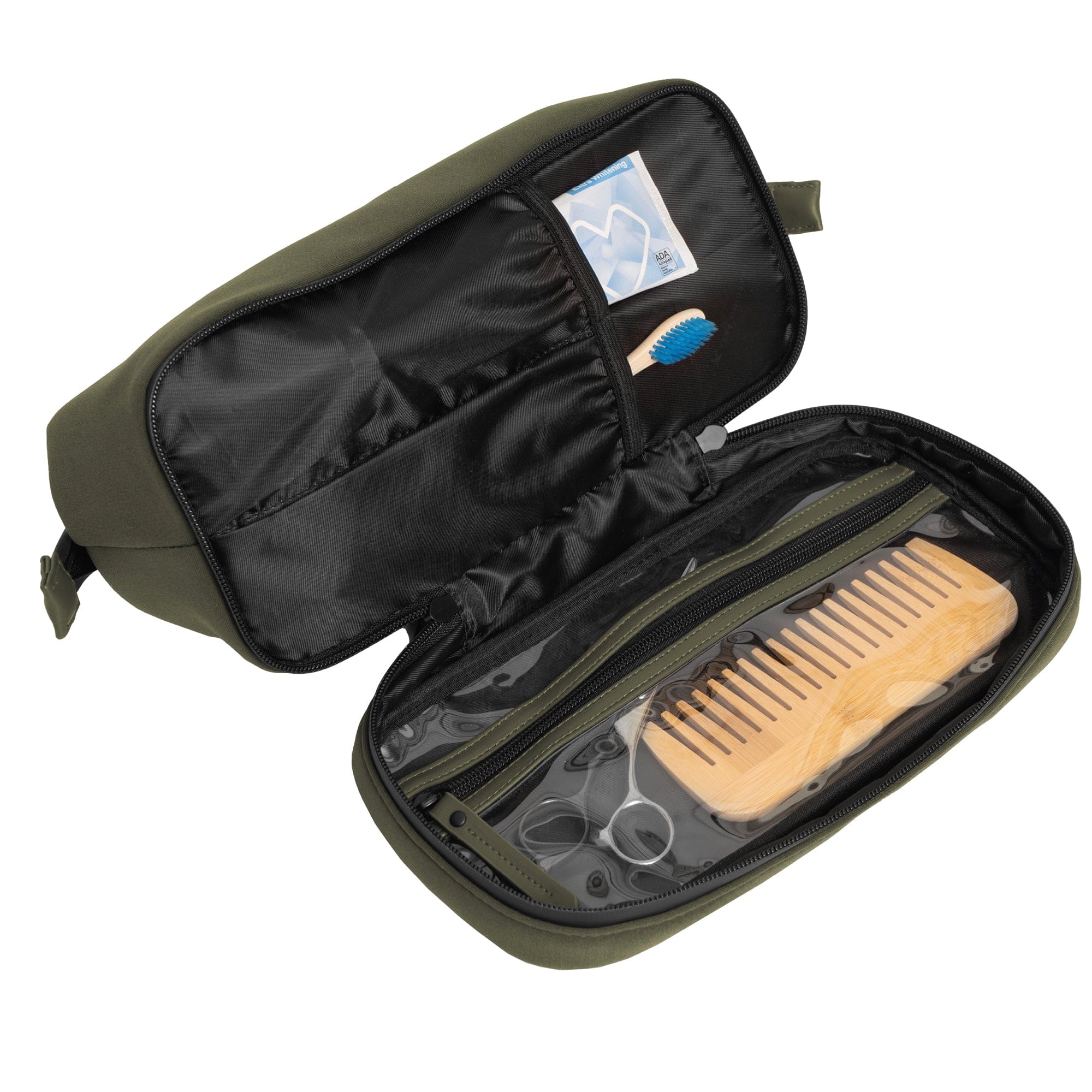 The Callisto Neoprene Drop Bottom Toiletry Case- Olive