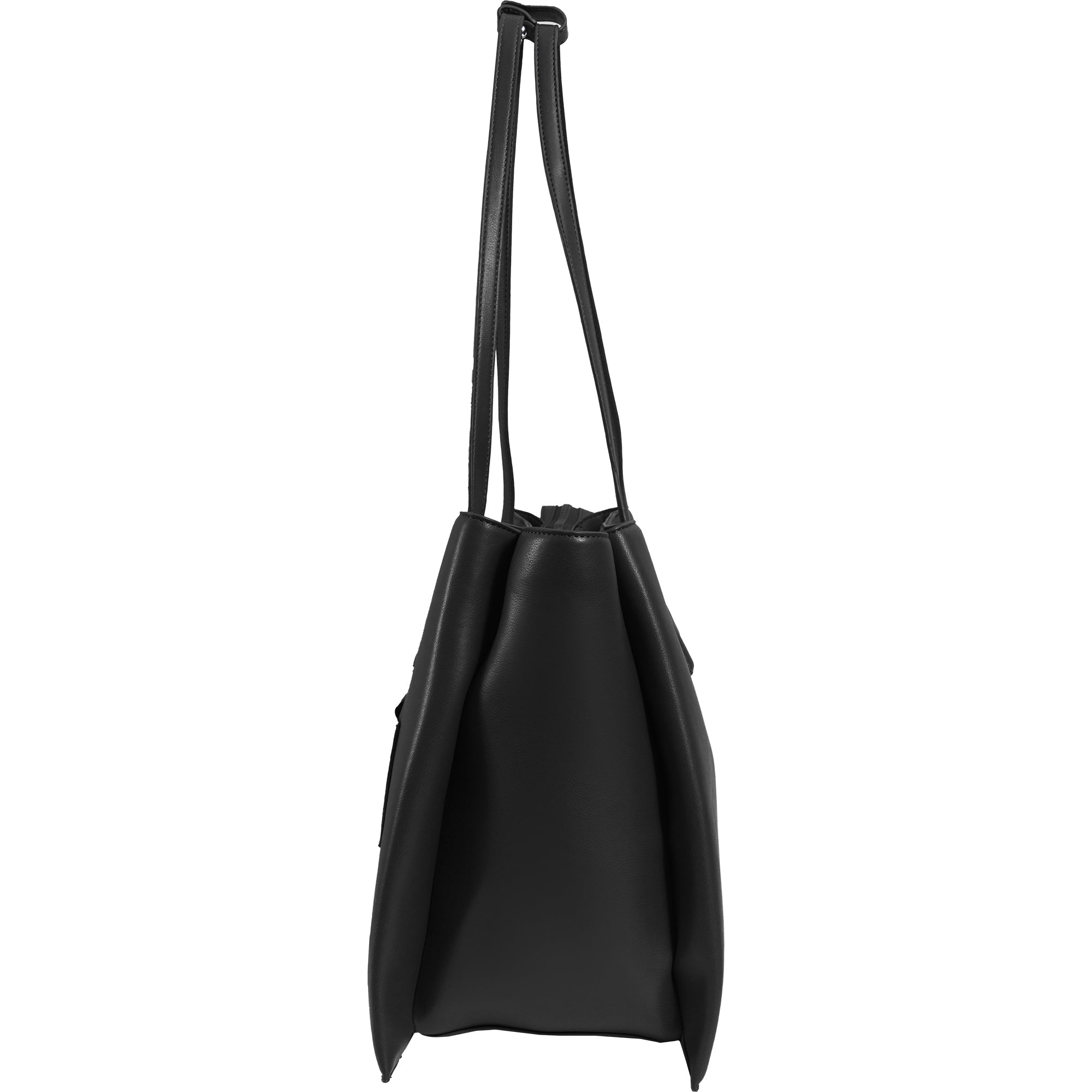 The Commuter Triple Compartment Vegan Leather Shoulder Tote- Black