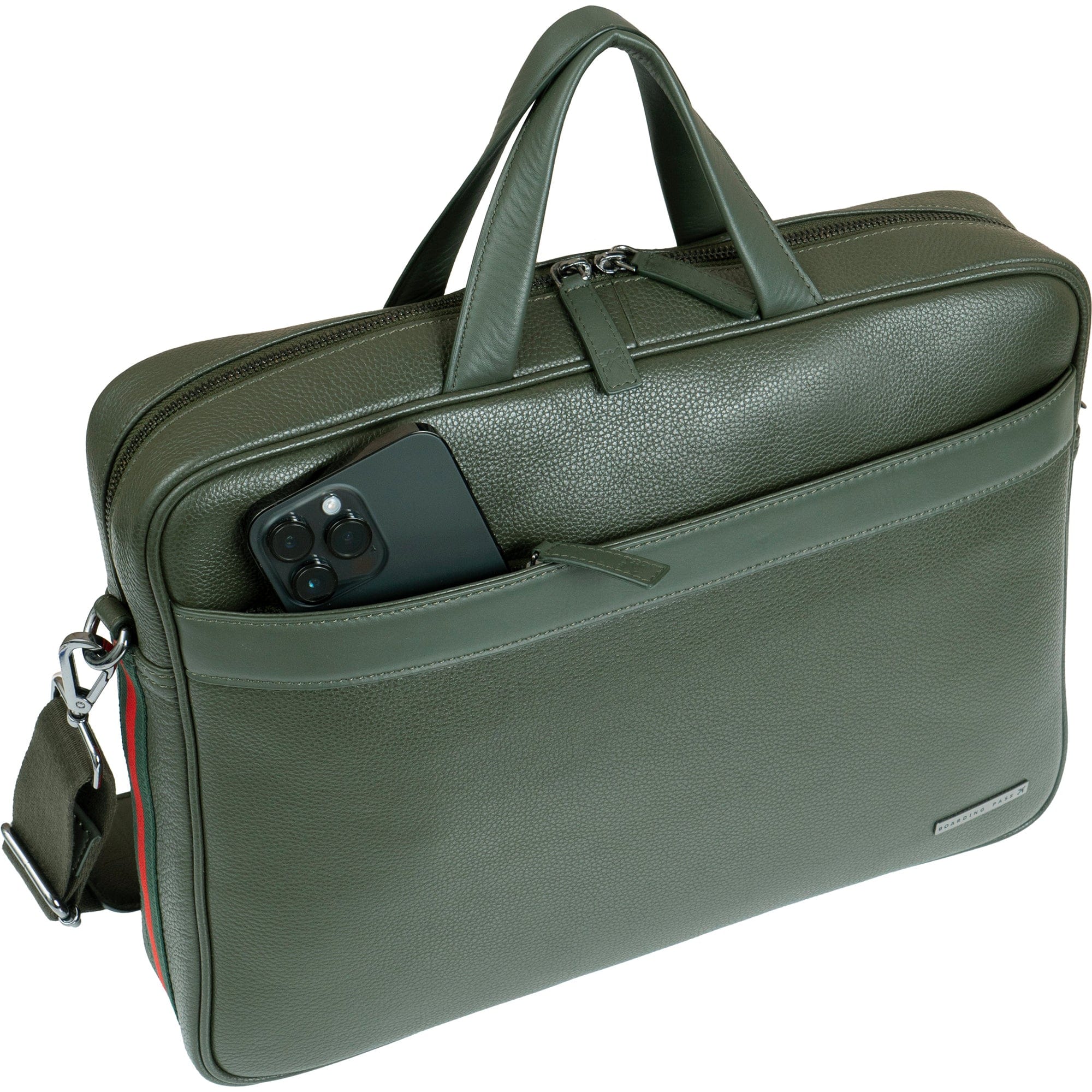 Hey Handsome 18" Pebble Grain Genuine Leather Briefcase - Olive