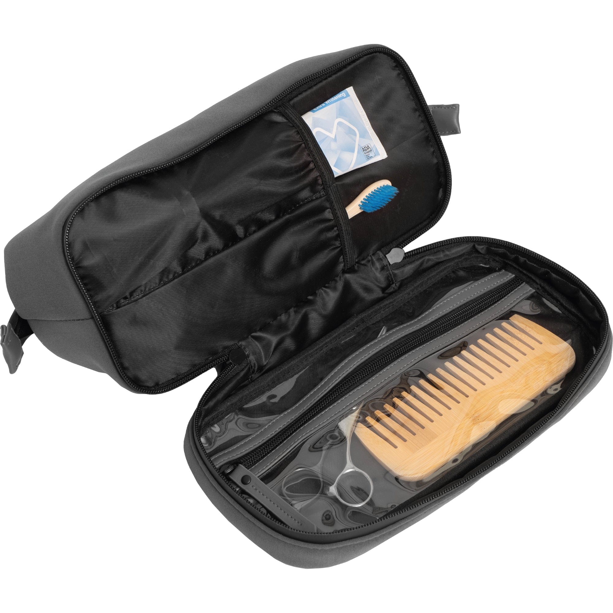 The Callisto Neoprene Drop Bottom Toiletry Case- Charcoal