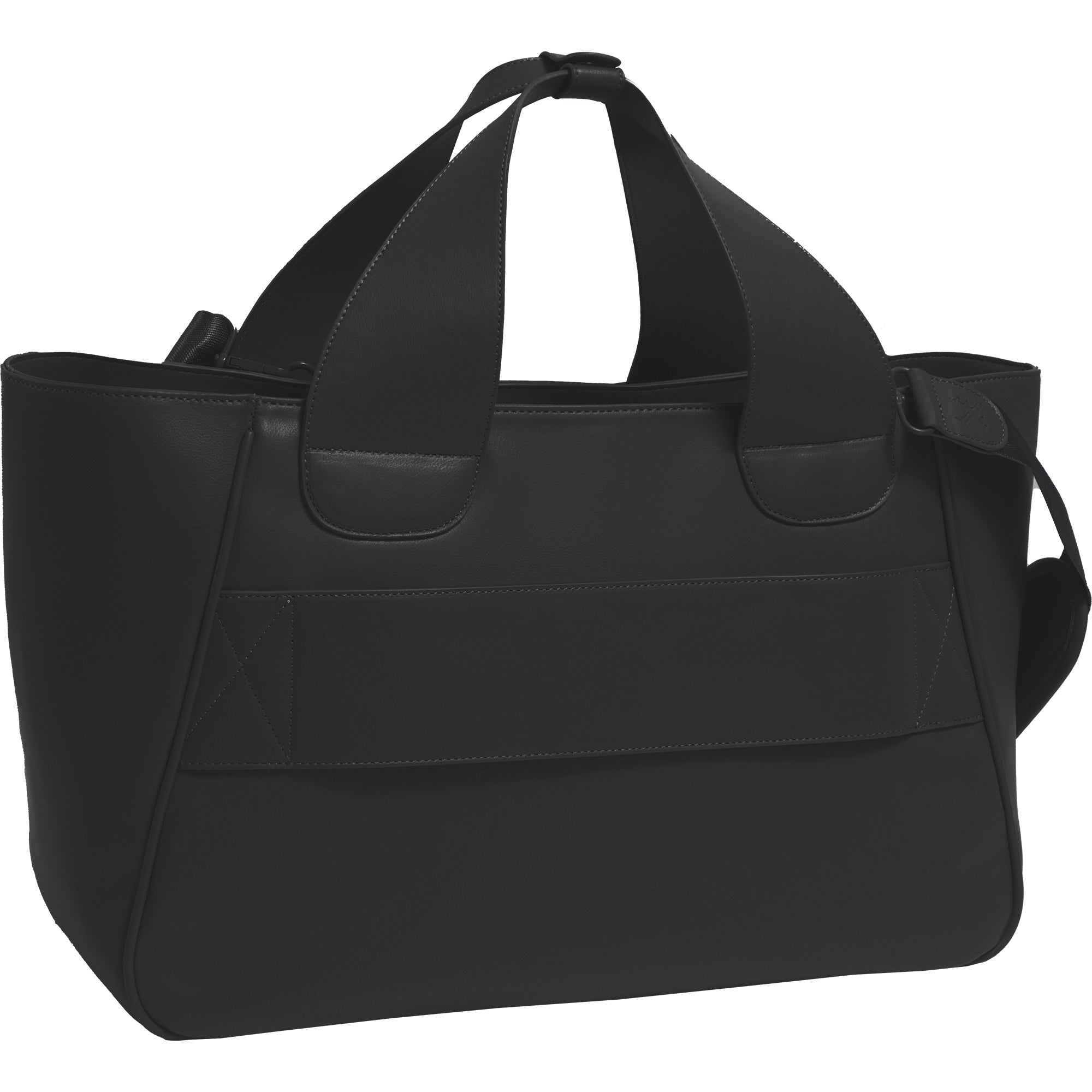 The Commuter East West Triple Compartment Vegan Leather Tote- Black