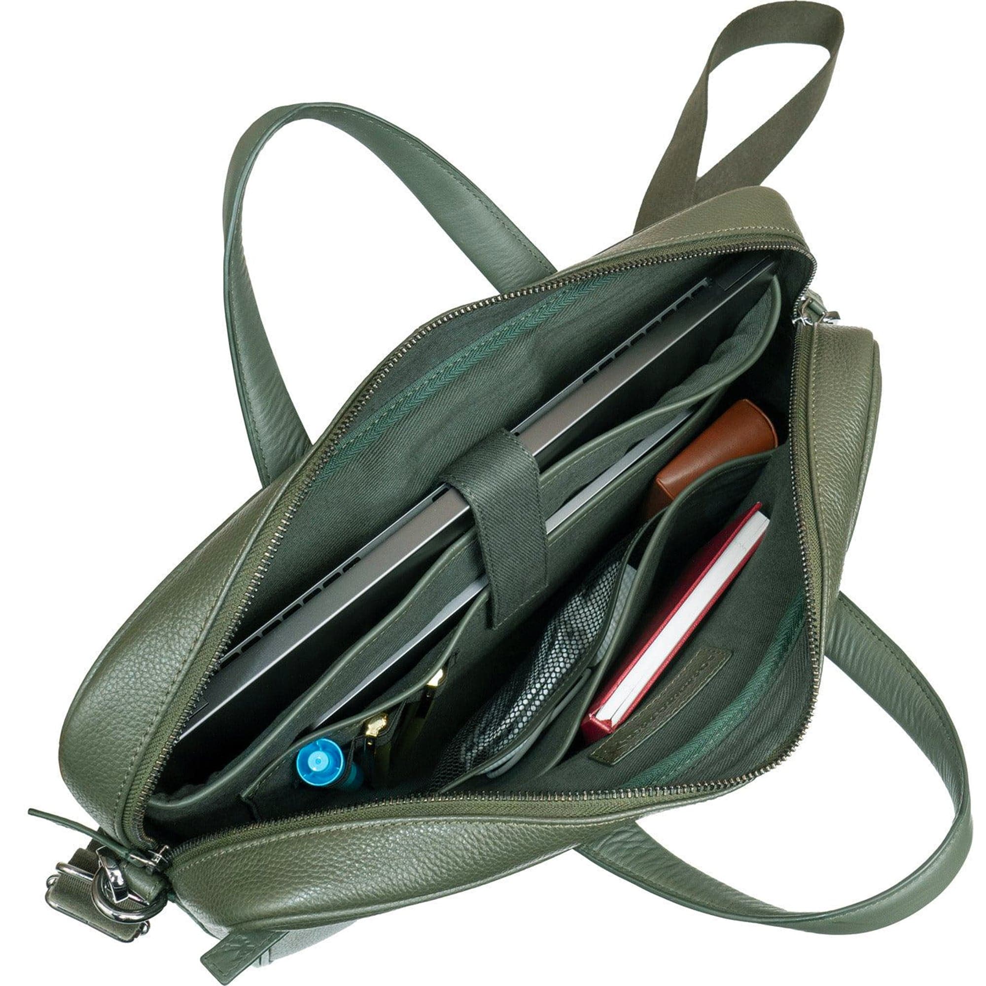 Hey Handsome 18" Pebble Grain Genuine Leather Briefcase - Olive