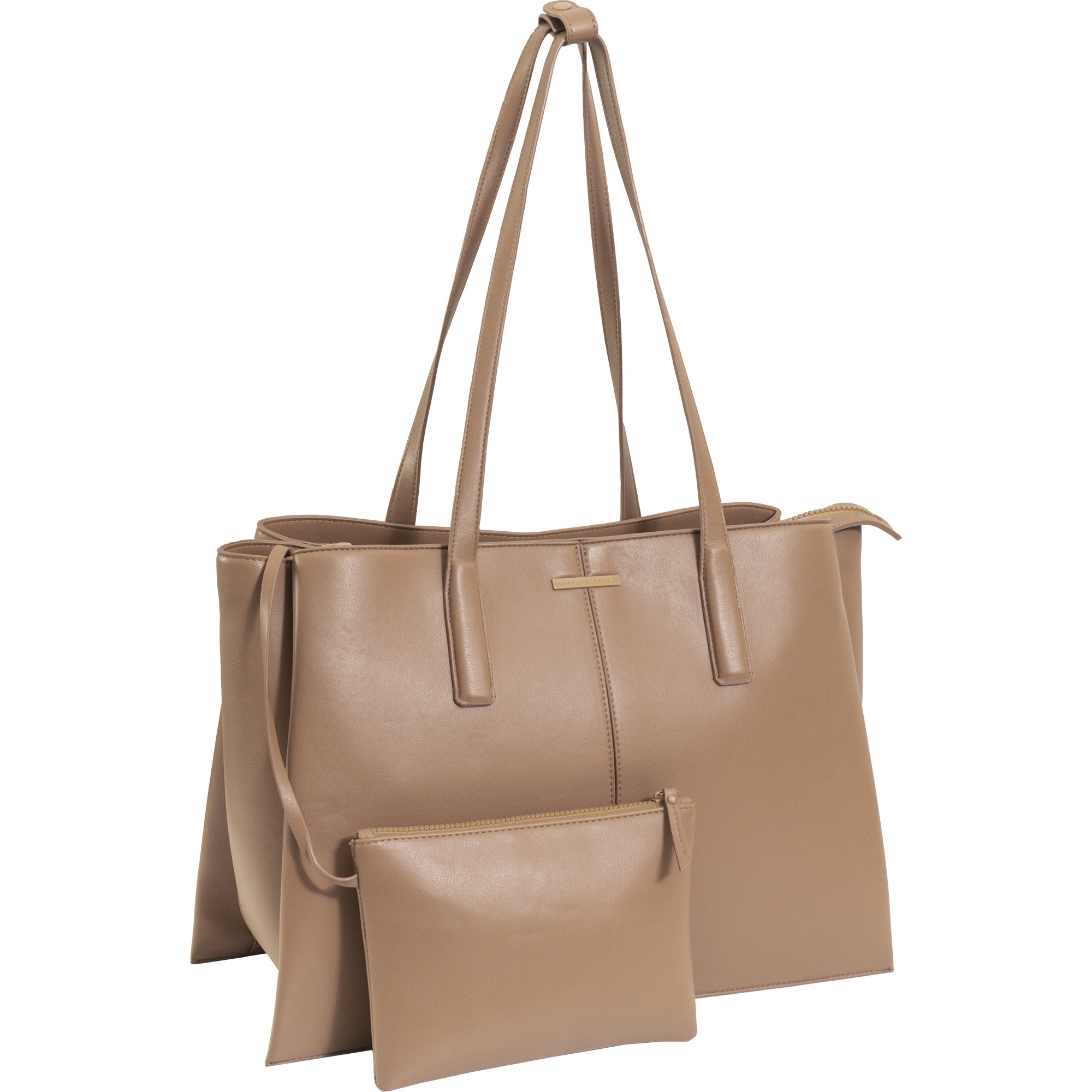 The Commuter Triple Compartment Vegan Leather Shoulder Tote- Taupe