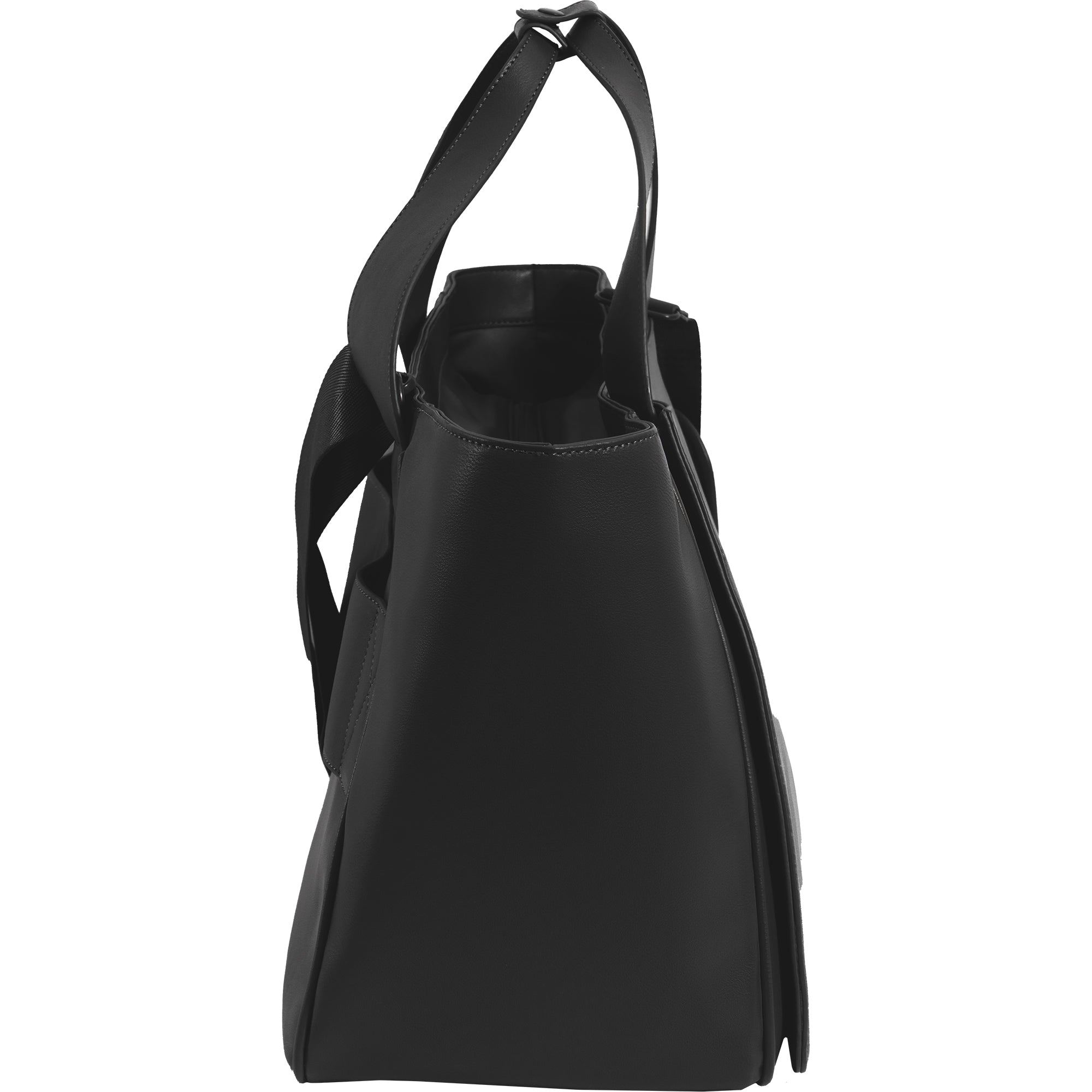 The Commuter East West Triple Compartment Vegan Leather Tote- Black