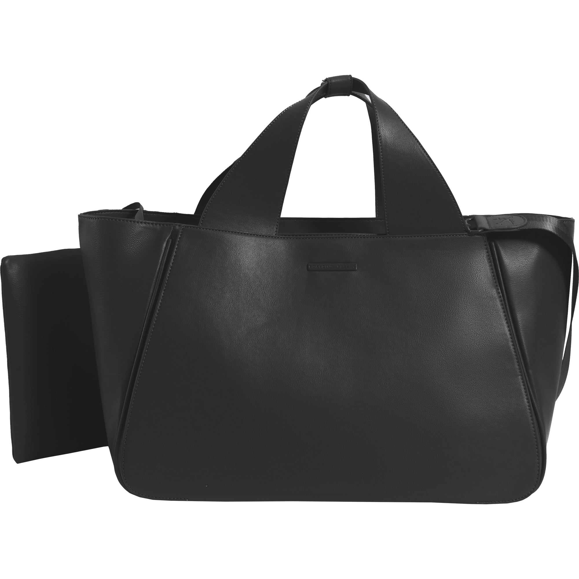 The Commuter East West Triple Compartment Vegan Leather Tote- Black