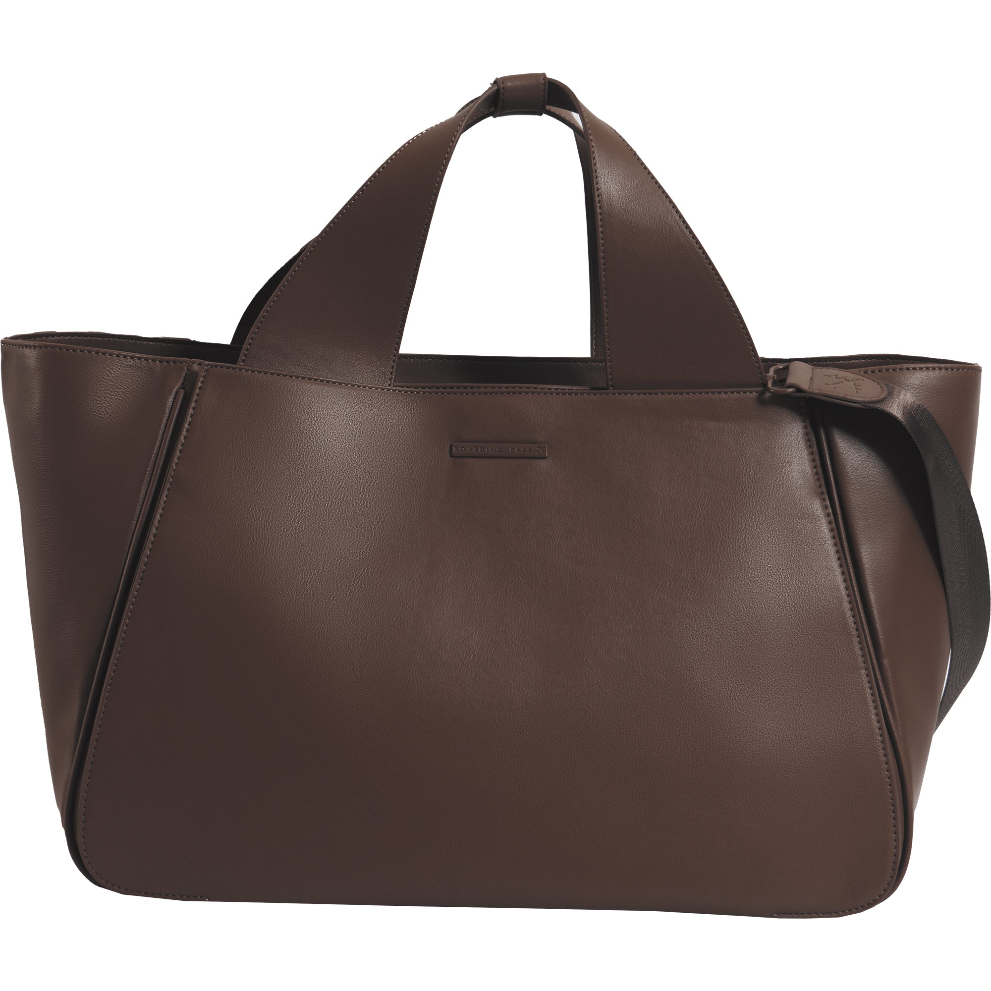 The Commuter East West Triple Compartment Vegan Leather Tote- Chocolat