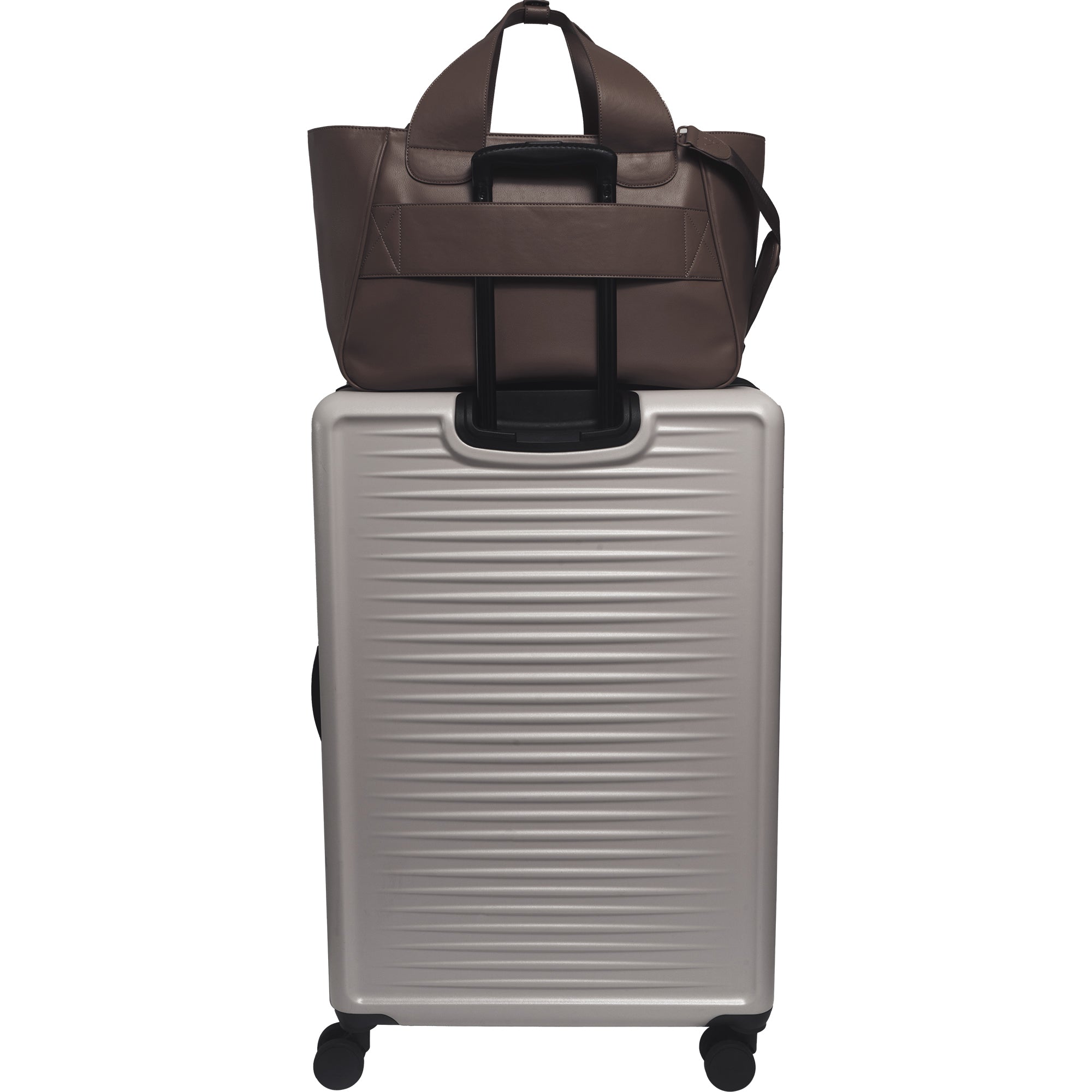 The Commuter East West Triple Compartment Vegan Leather Tote- Chocolate