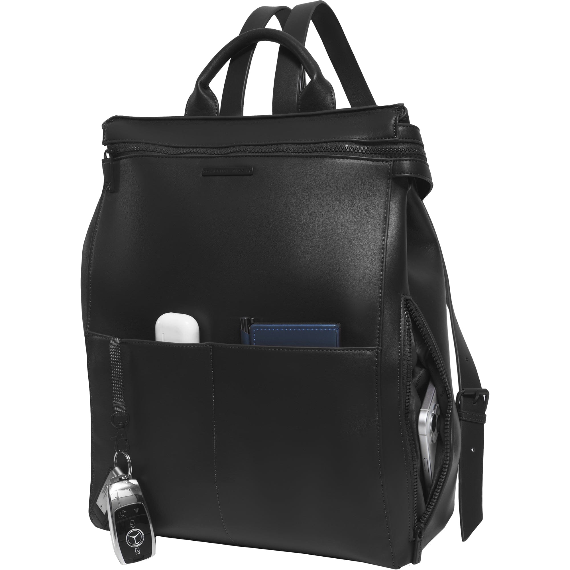 The Verona Vegan Vachetta Leather Square Backpack- Black