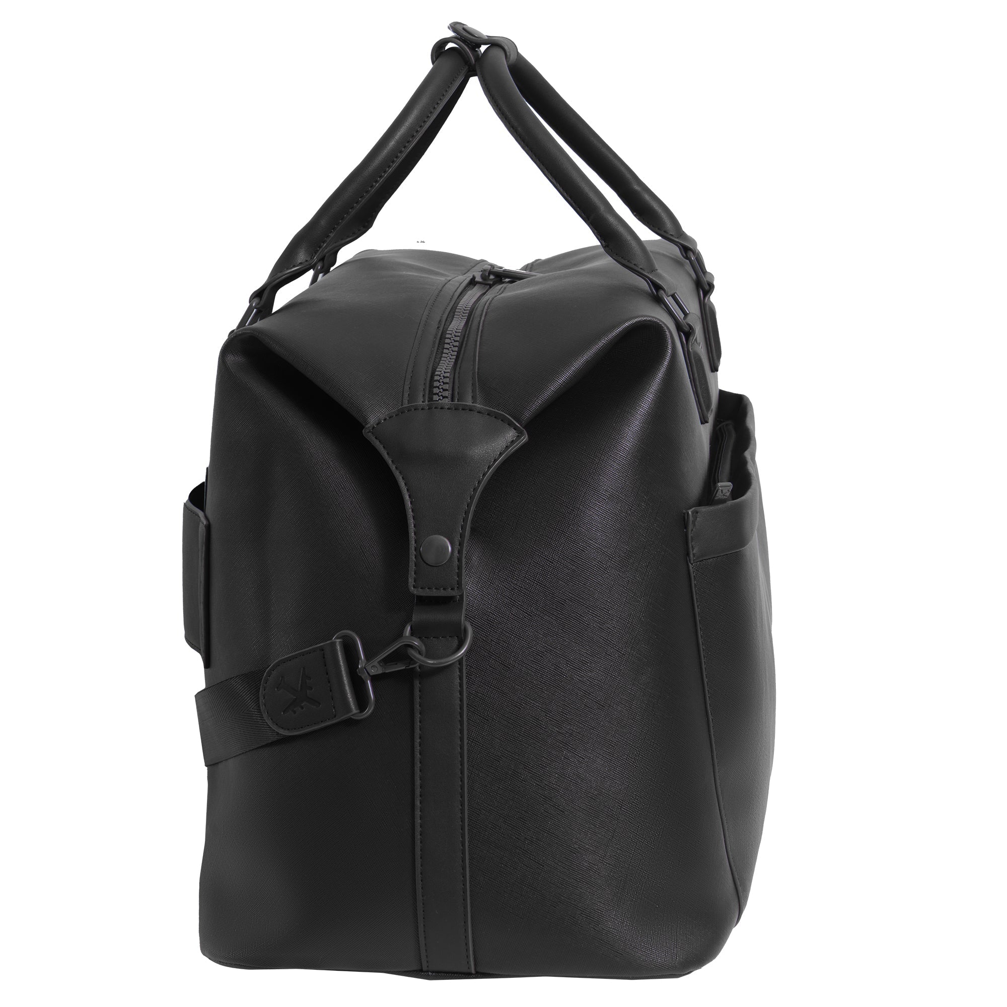The Santorini Vegan Saffiano Leather Duffel- Black