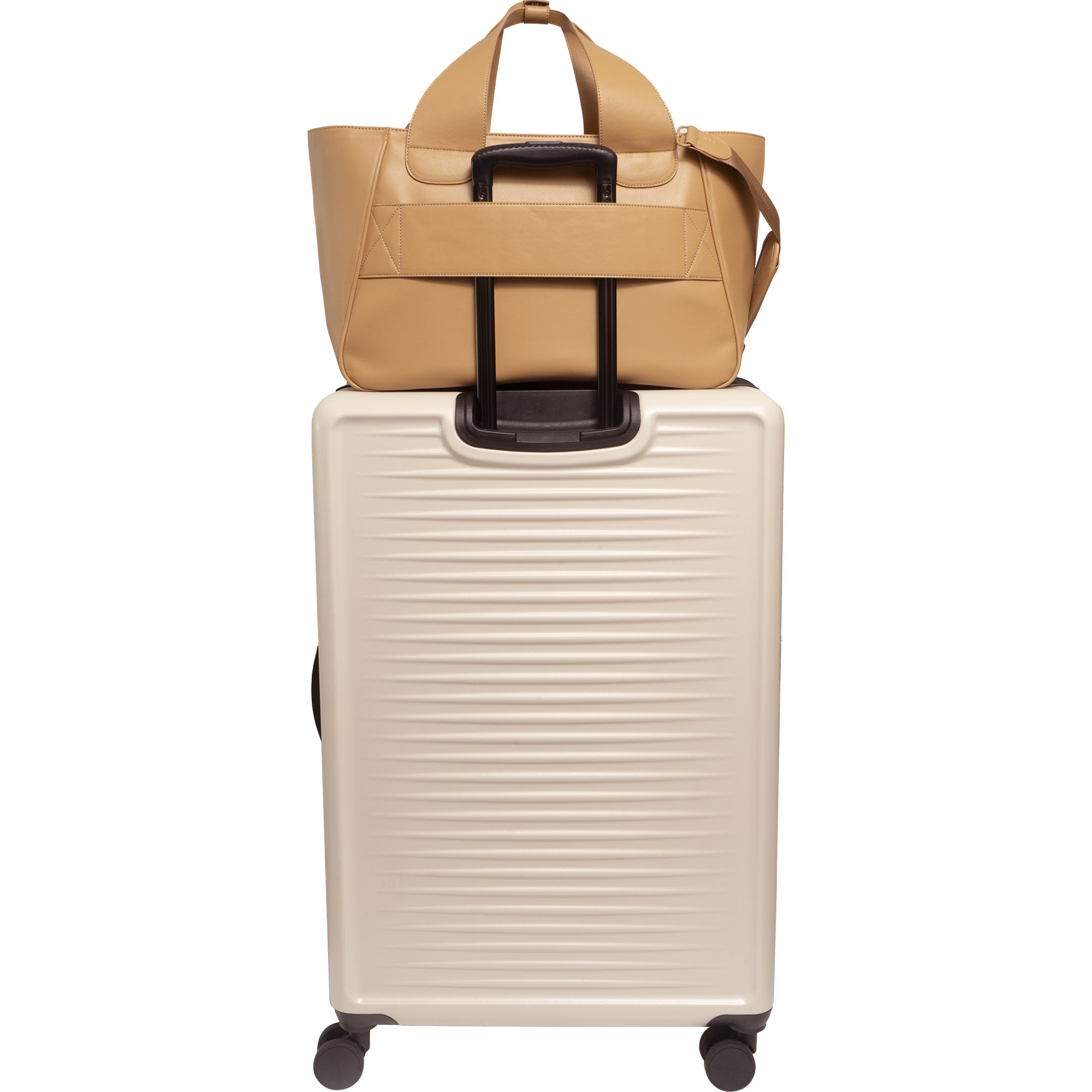 The Commuter East West Triple Compartment Vegan Leather Tote- Tan