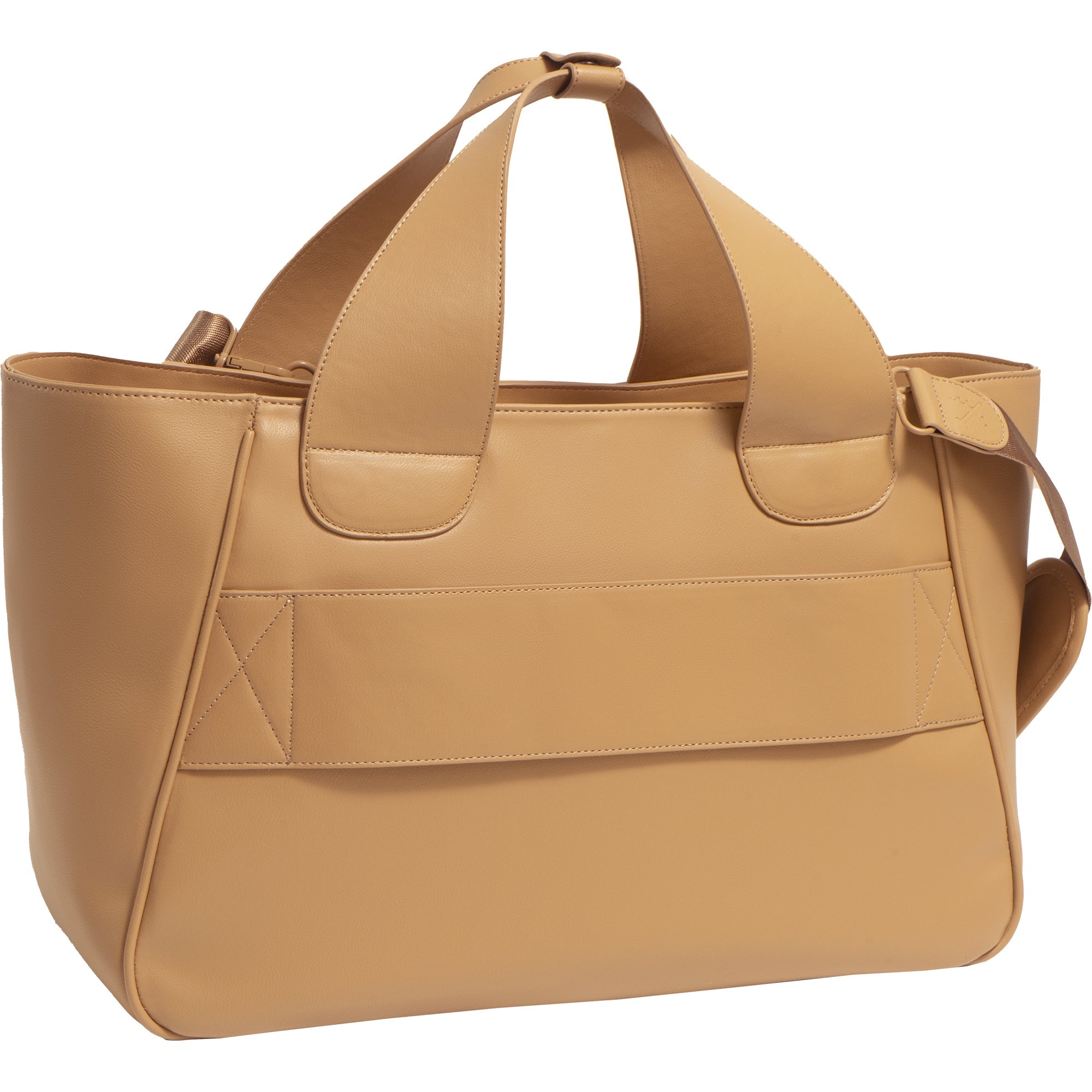 The Commuter East West Triple Compartment Vegan Leather Tote- Tan