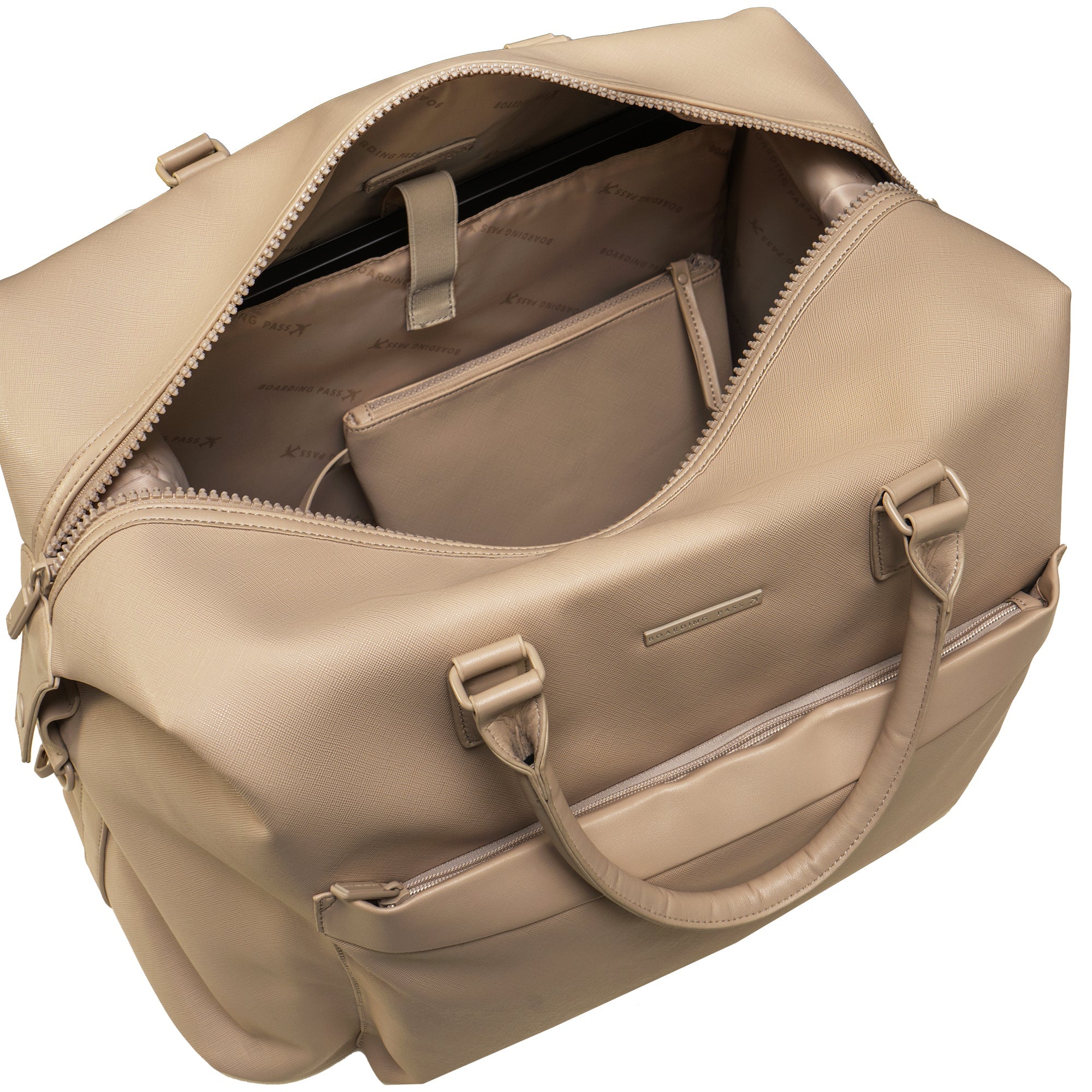 The Santorini Vegan Saffiano Leather Duffel- Taupe