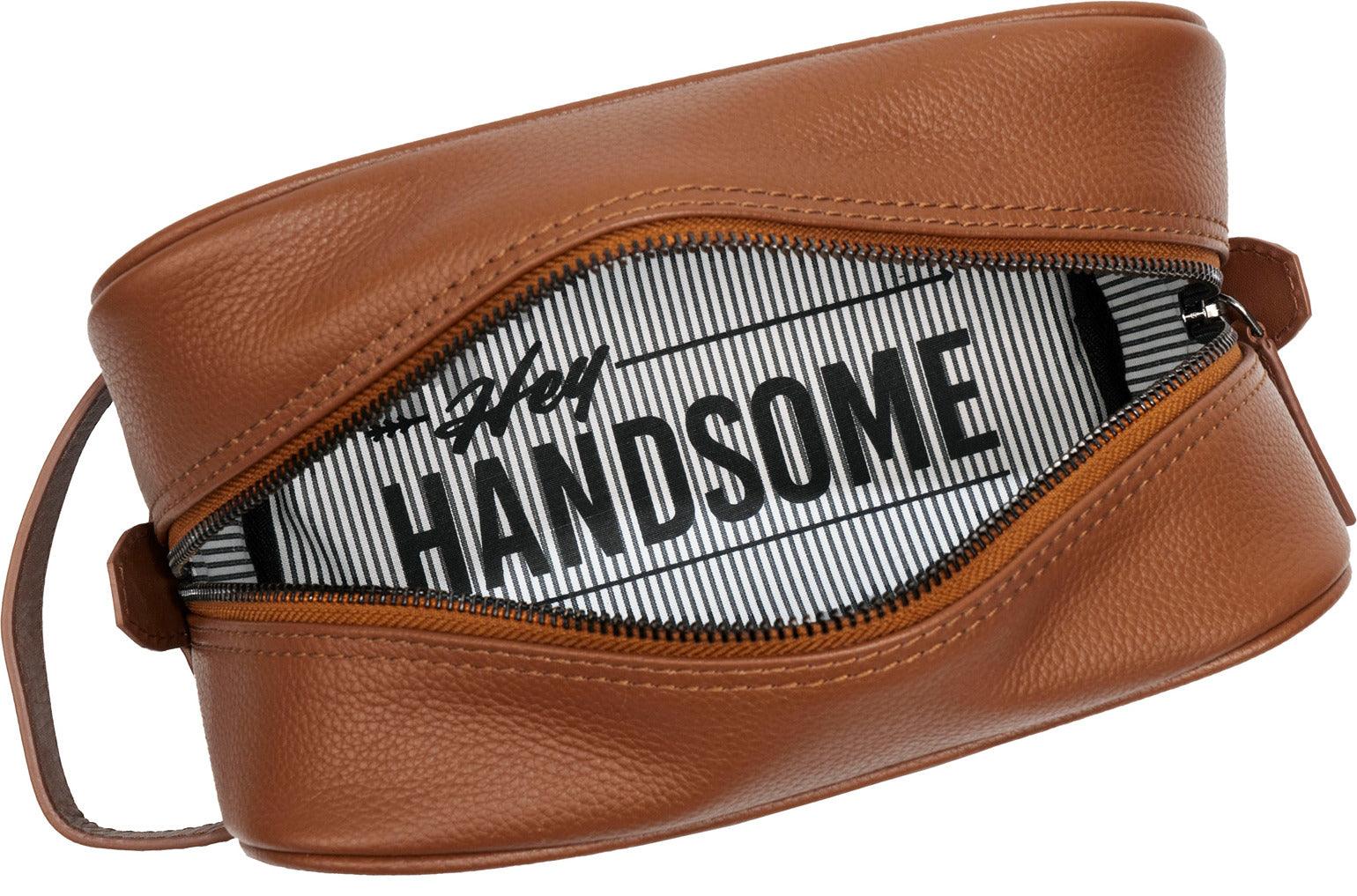 Hey Handsome Pebble Grain Genuine Leather Toiletry Dopp Kit British