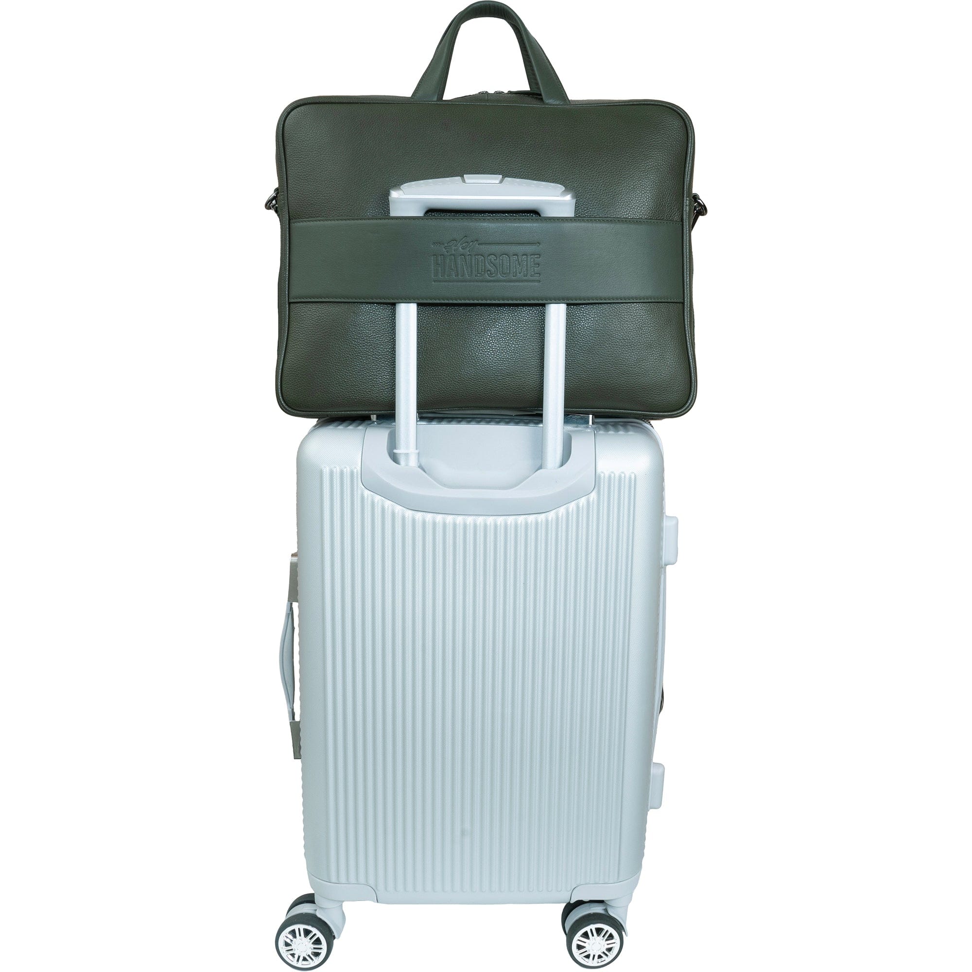 Hey Handsome 18" Pebble Grain Genuine Leather Briefcase - Olive