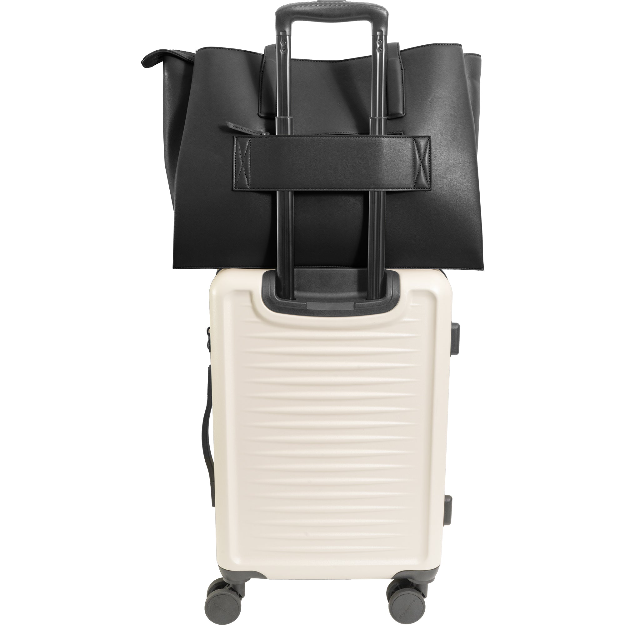 The Commuter Triple Compartment Vegan Leather Shoulder Tote- Black