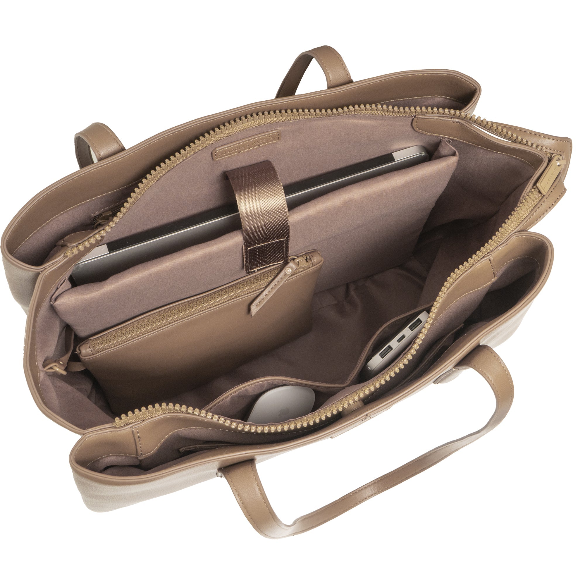 The Commuter Triple Compartment Vegan Leather Shoulder Tote- Taupe