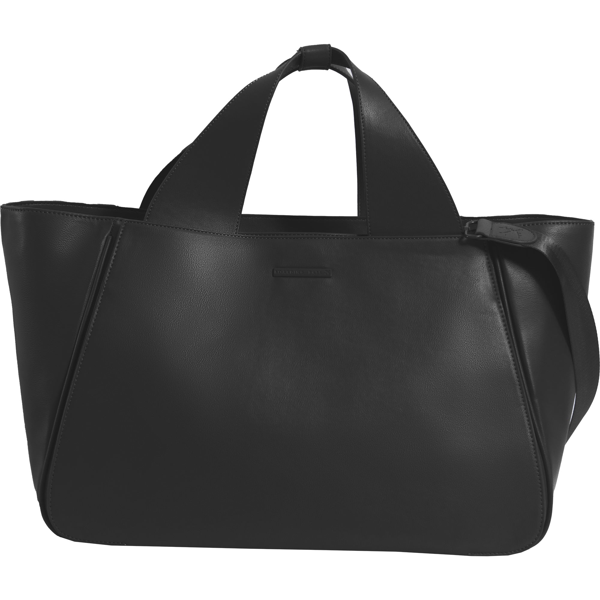 The Commuter East West Triple Compartment Vegan Leather Tote- Black