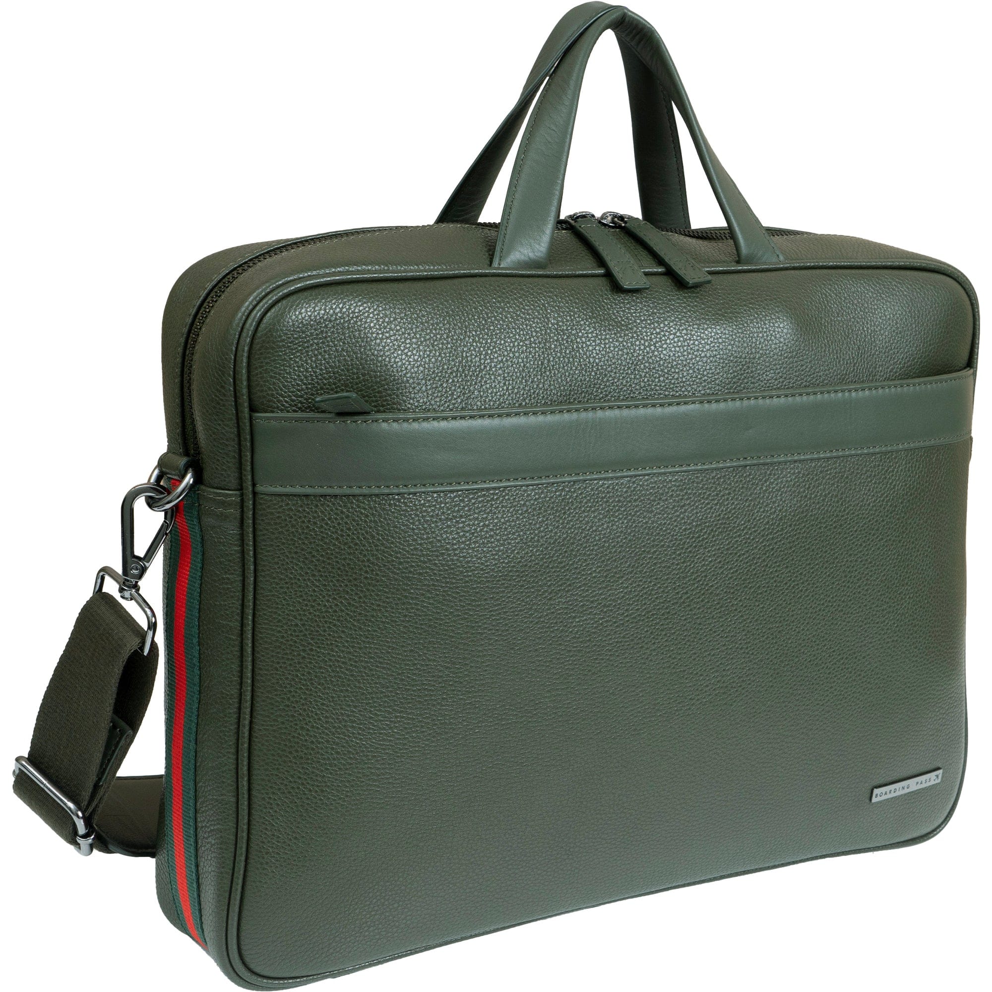 Hey Handsome 18" Pebble Grain Genuine Leather Briefcase - Olive