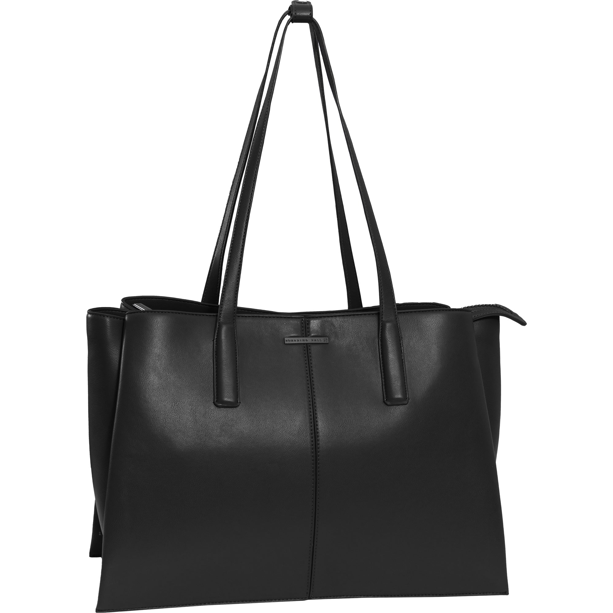 The Commuter Triple Compartment Vegan Leather Shoulder Tote- Black
