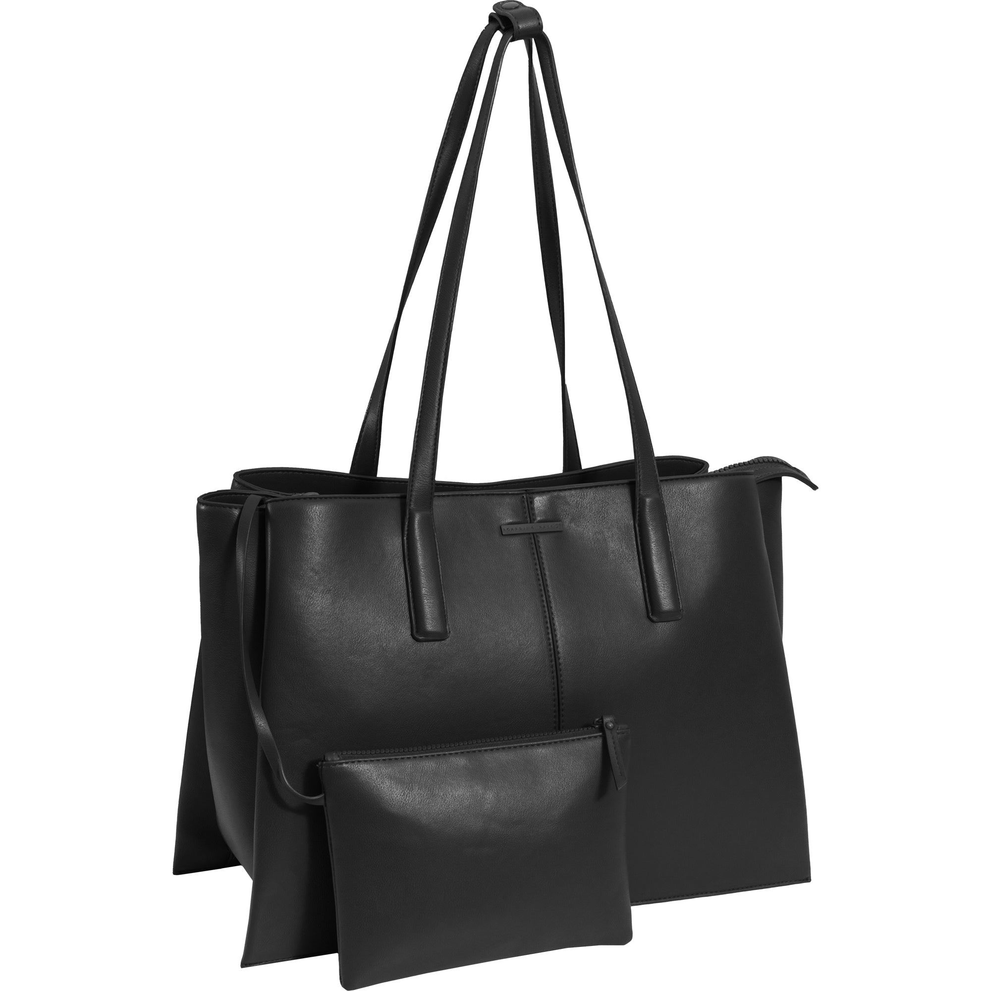 The Commuter Triple Compartment Vegan Leather Shoulder Tote- Black
