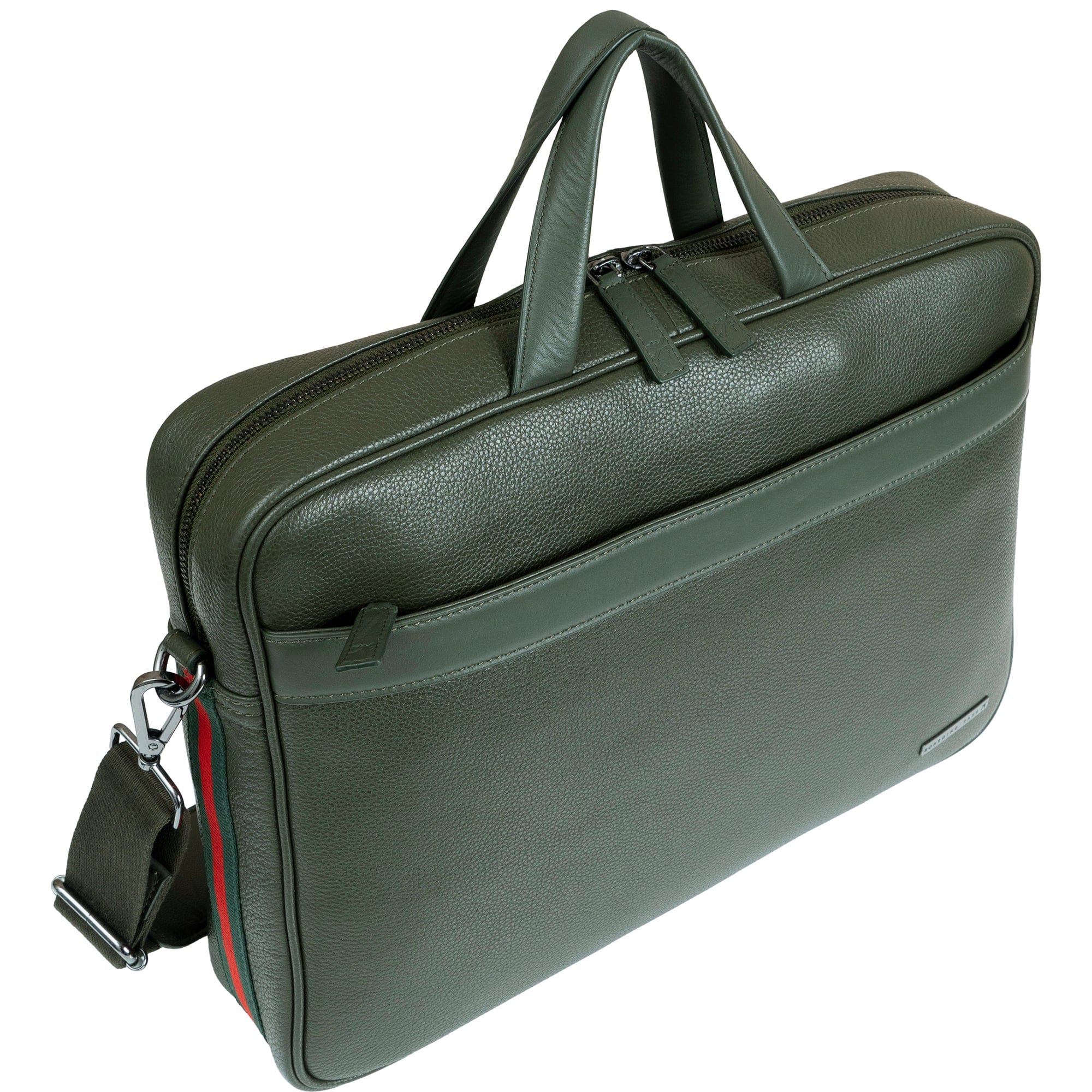 Hey Handsome 18" Pebble Grain Genuine Leather Briefcase - Olive