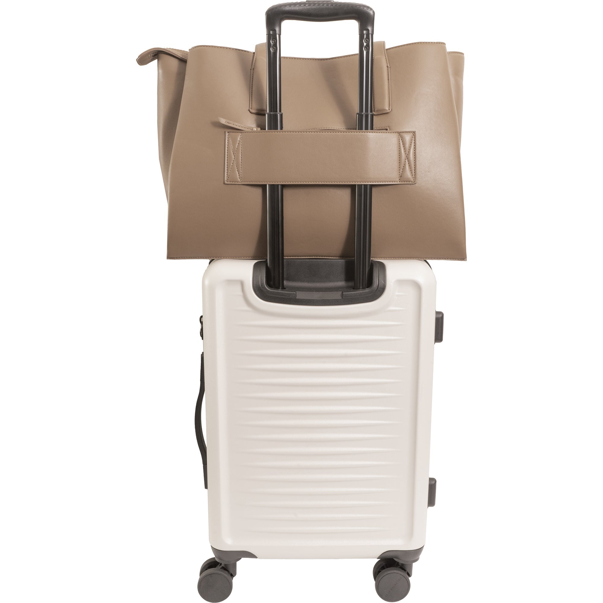 The Commuter Triple Compartment Vegan Leather Shoulder Tote- Taupe