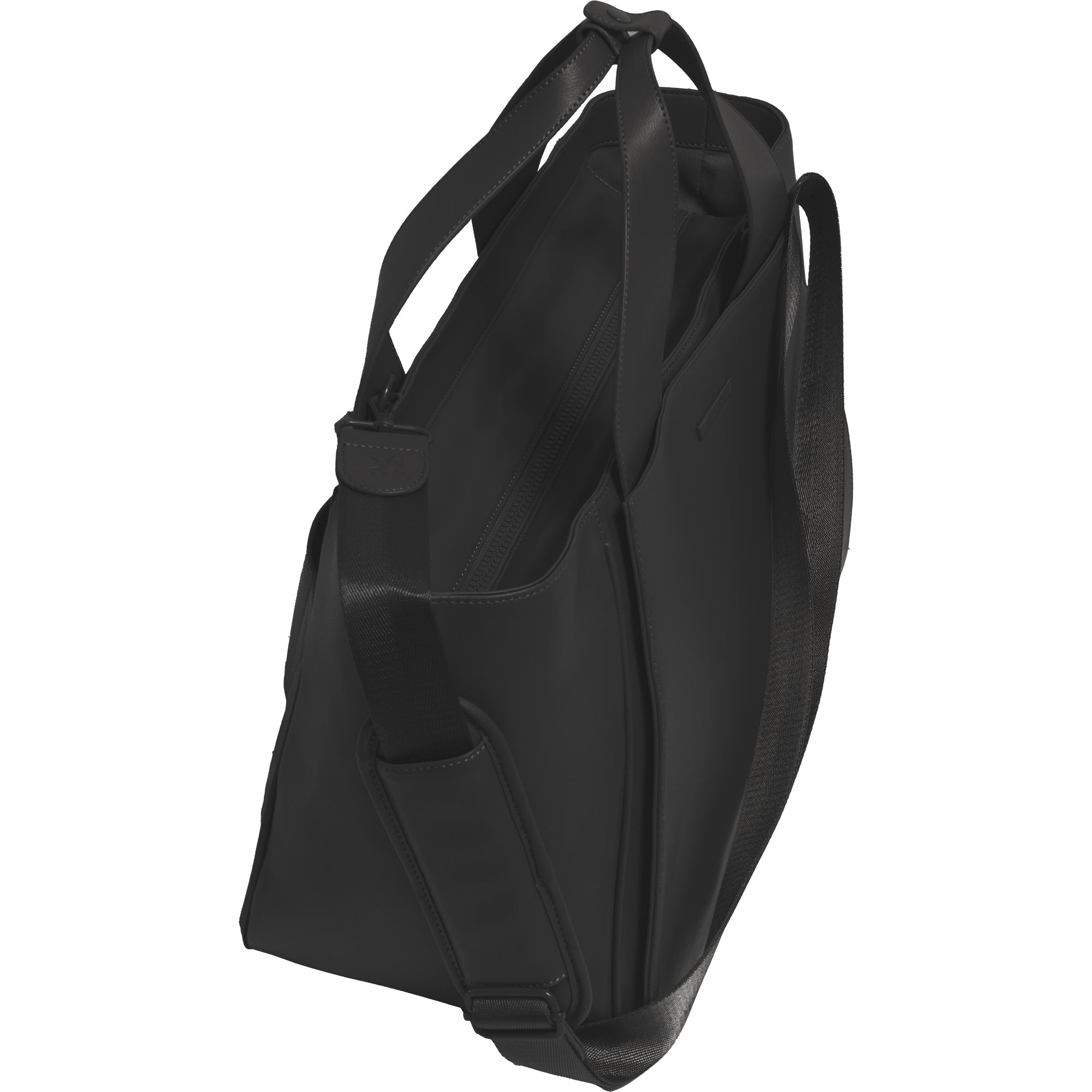 The Commuter East West Triple Compartment Vegan Leather Tote- Black