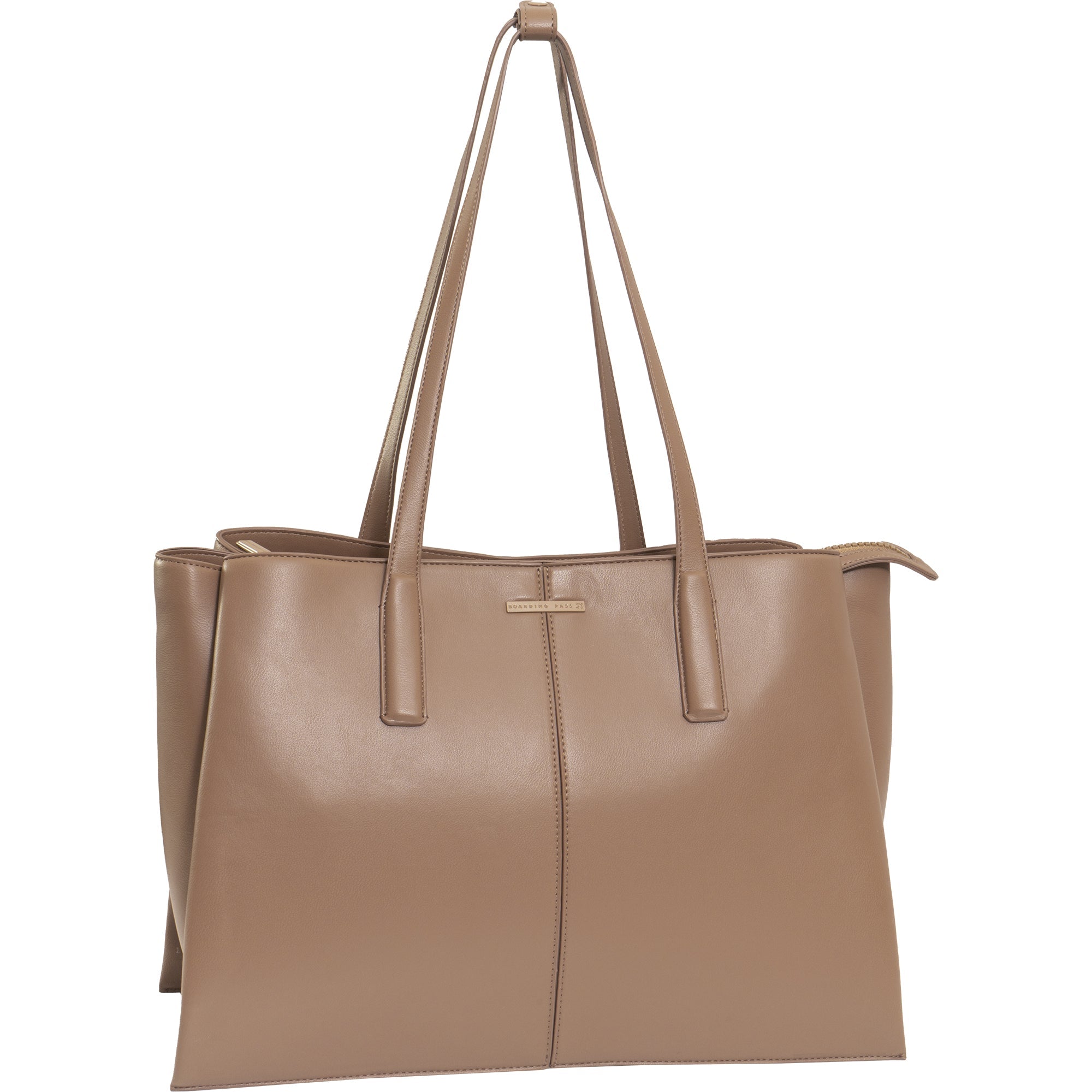 The Commuter Triple Compartment Vegan Leather Shoulder Tote- Taupe