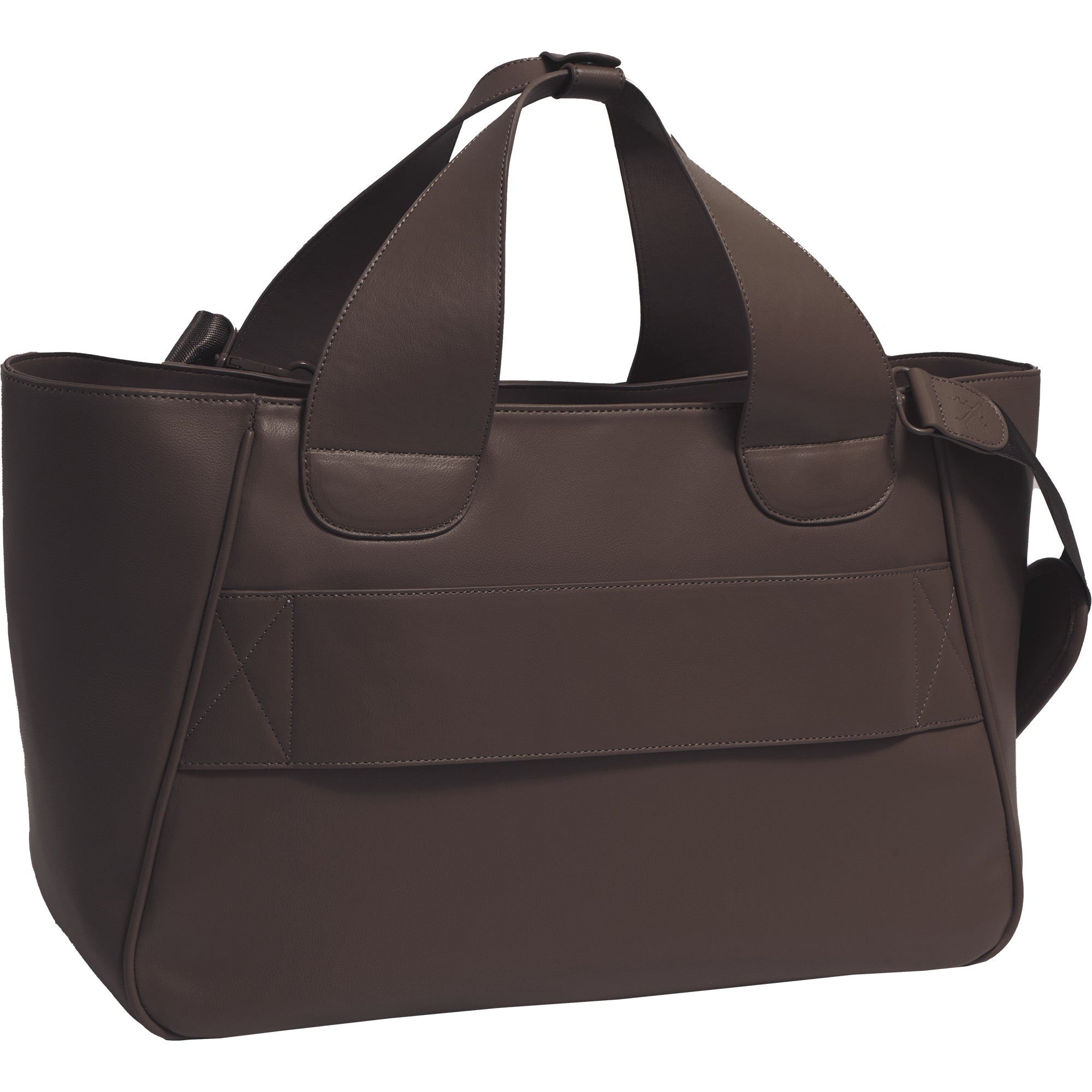 The Commuter East West Triple Compartment Vegan Leather Tote- Chocolate