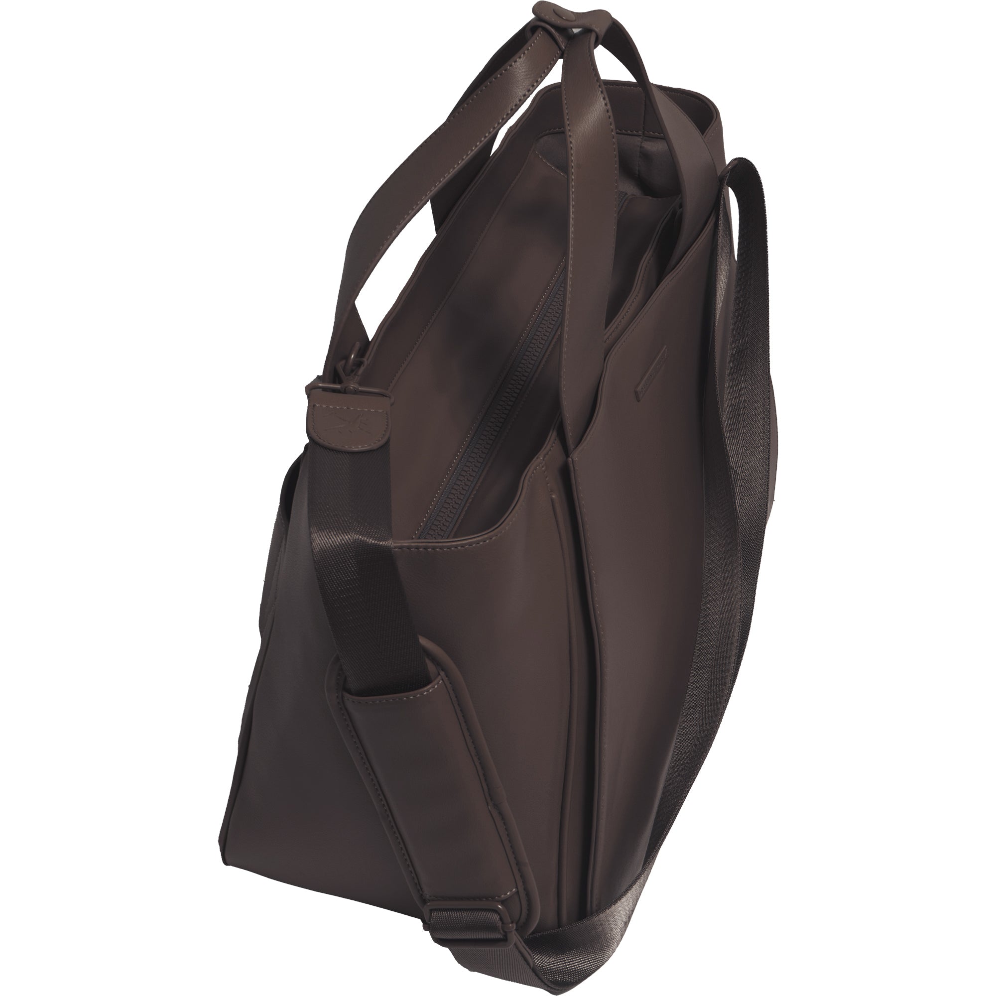 The Commuter East West Triple Compartment Vegan Leather Tote- Chocolate