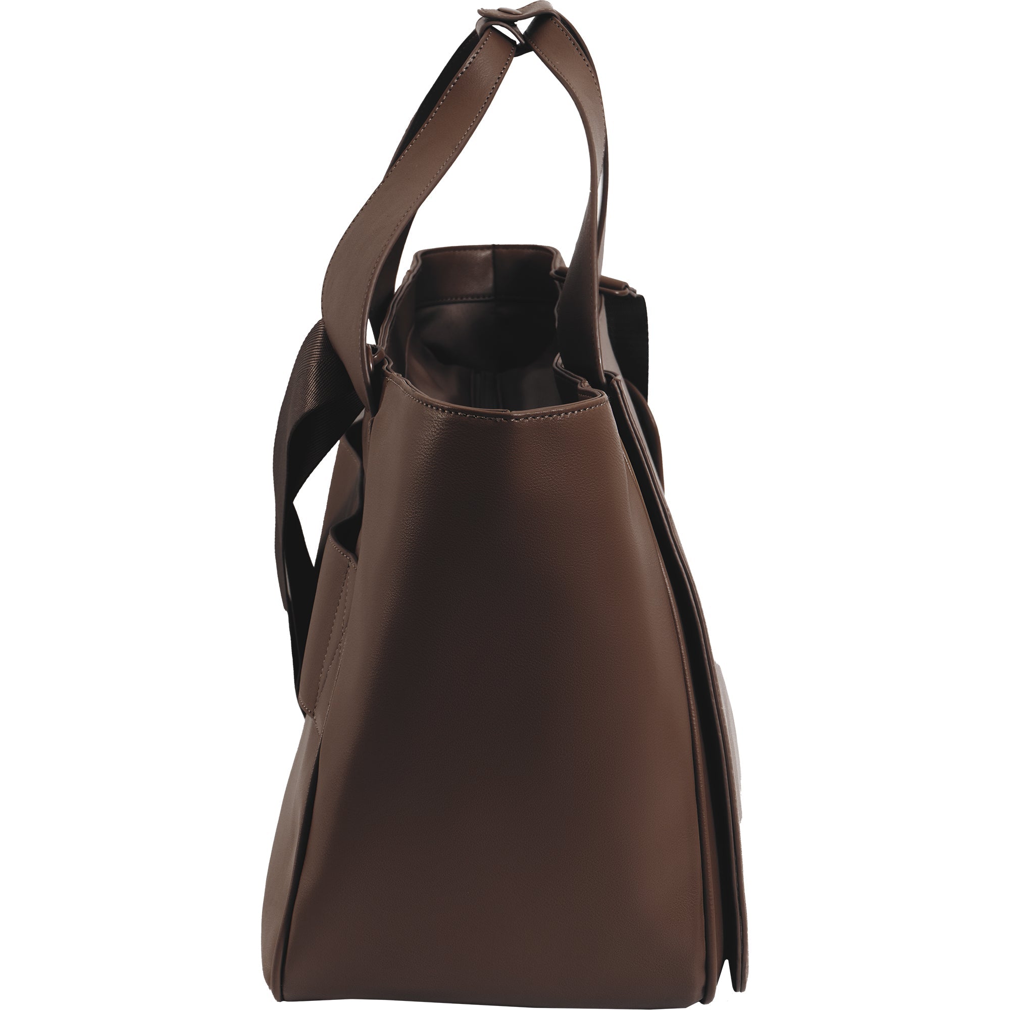 The Commuter East West Triple Compartment Vegan Leather Tote- Chocolate