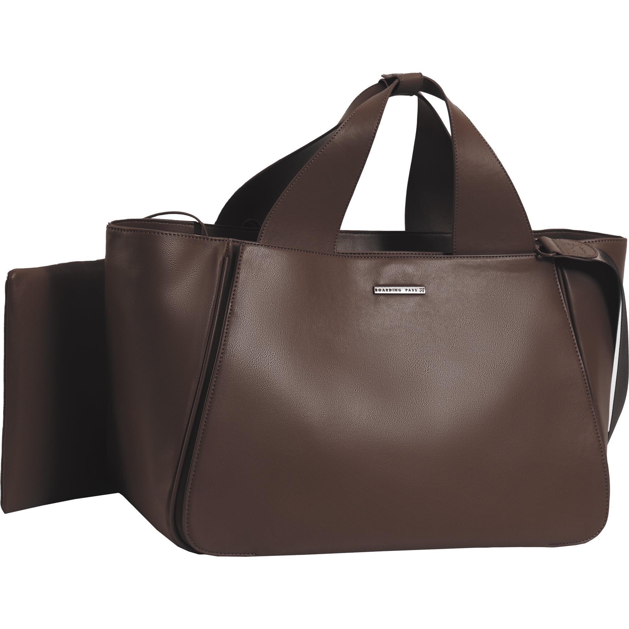 The Commuter East West Triple Compartment Vegan Leather Tote- Chocolate