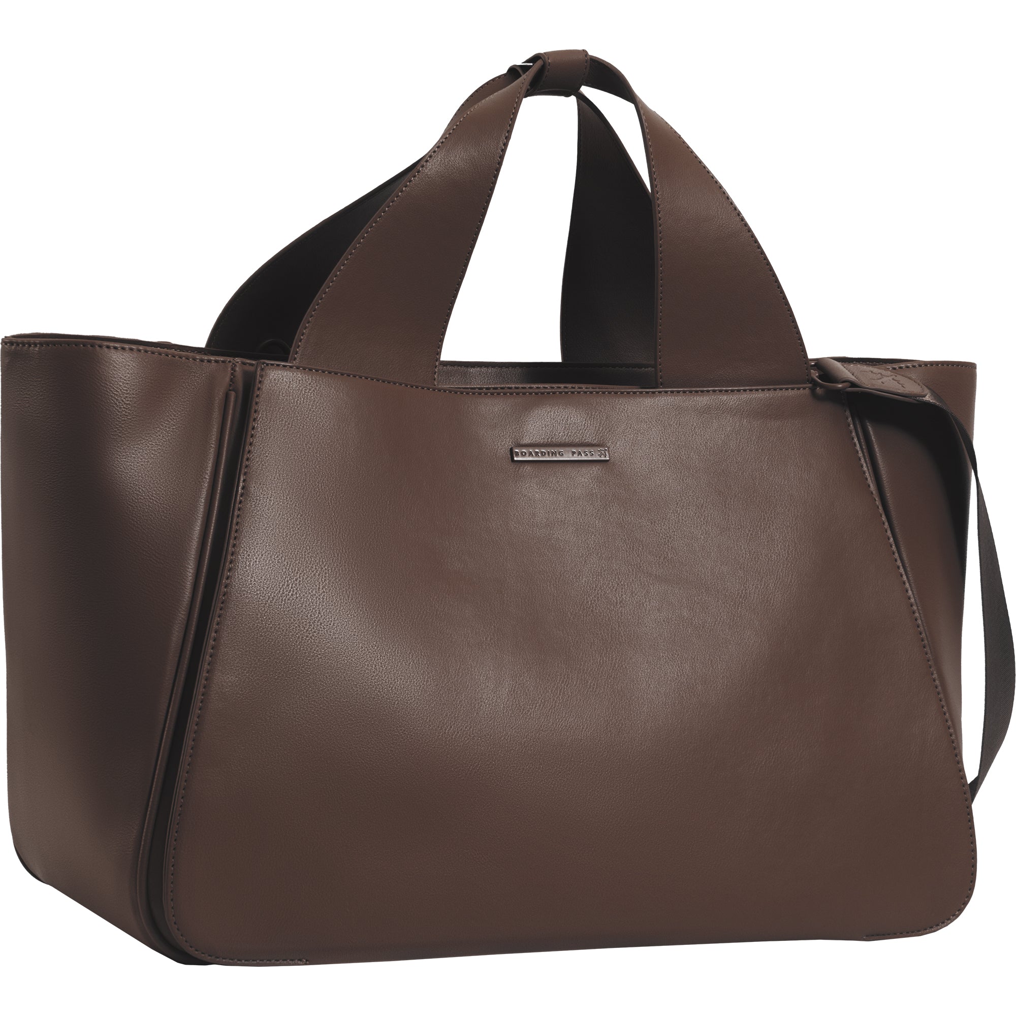The Commuter East West Triple Compartment Vegan Leather Tote- Chocolate