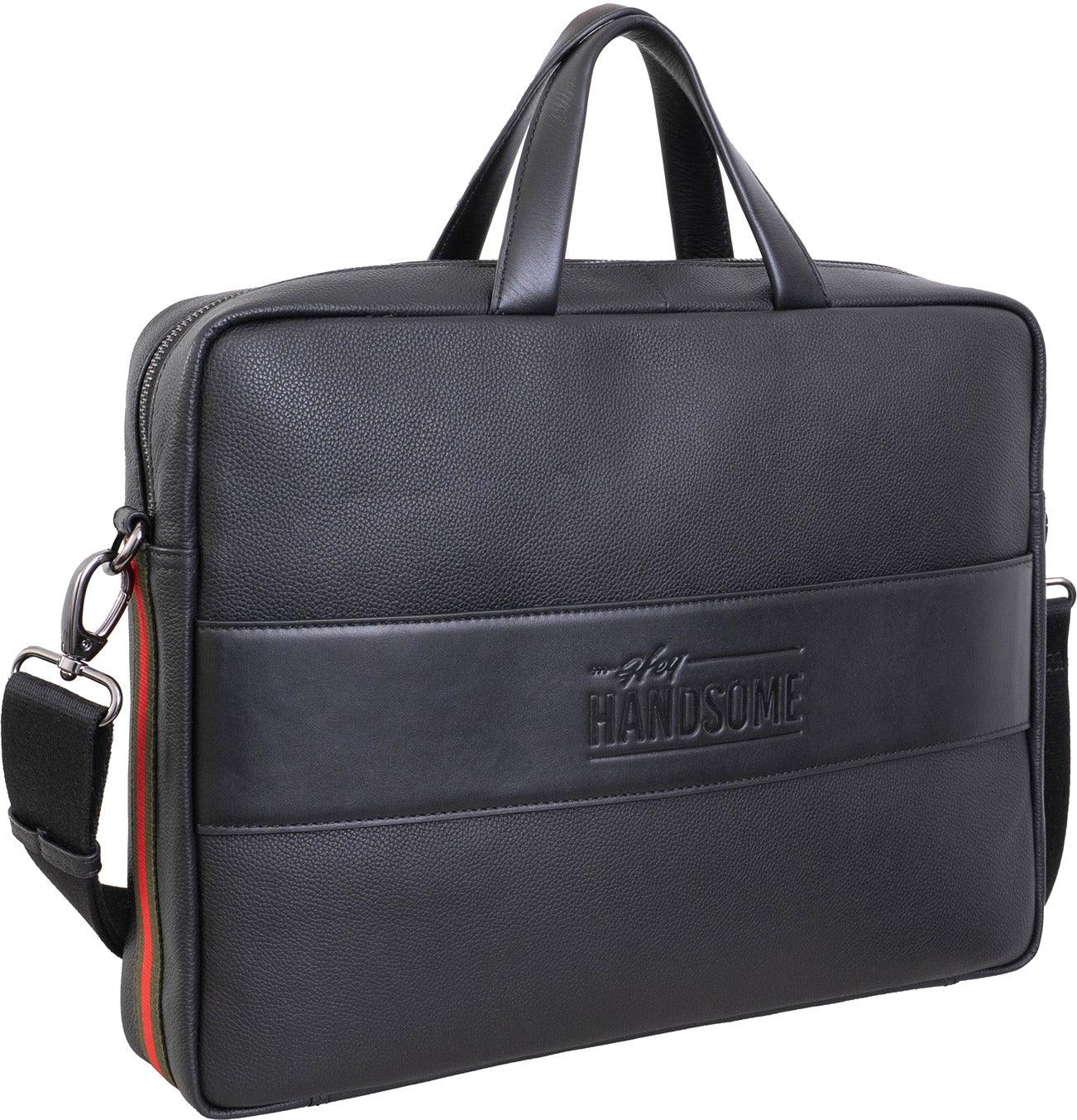 Hey Handsome 18" Pebble Grain Genuine Leather Briefcase - Black