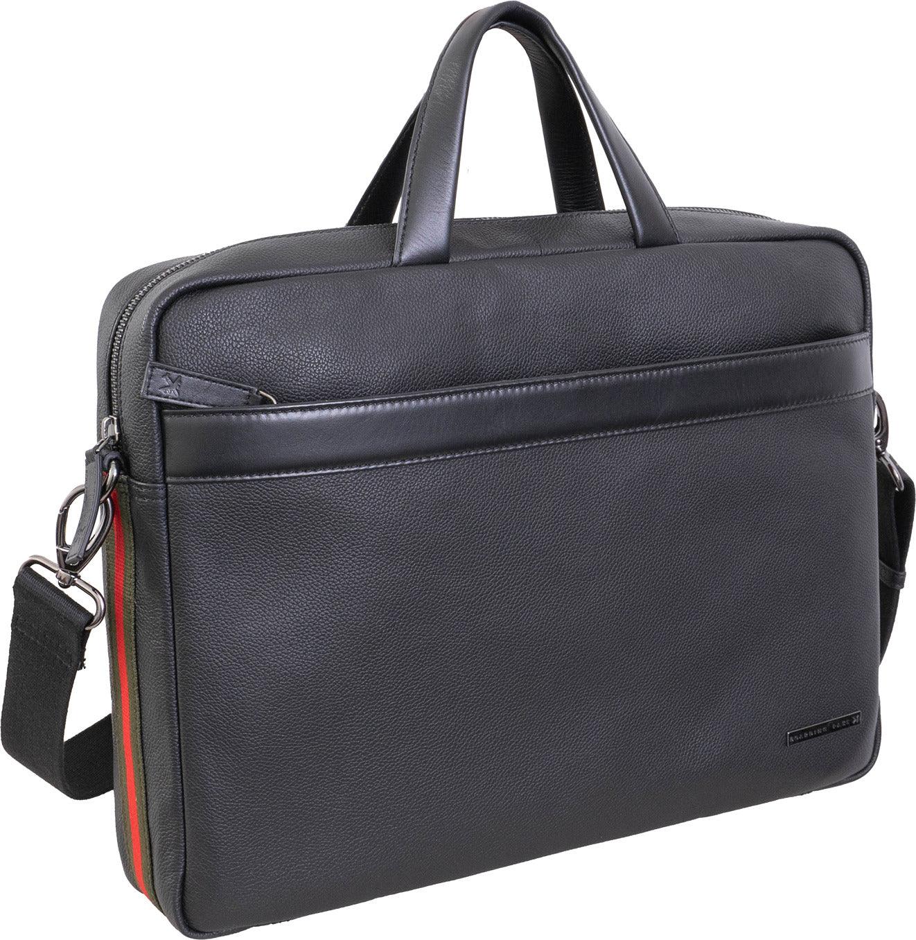 Hey Handsome 18" Pebble Grain Genuine Leather Briefcase - Black