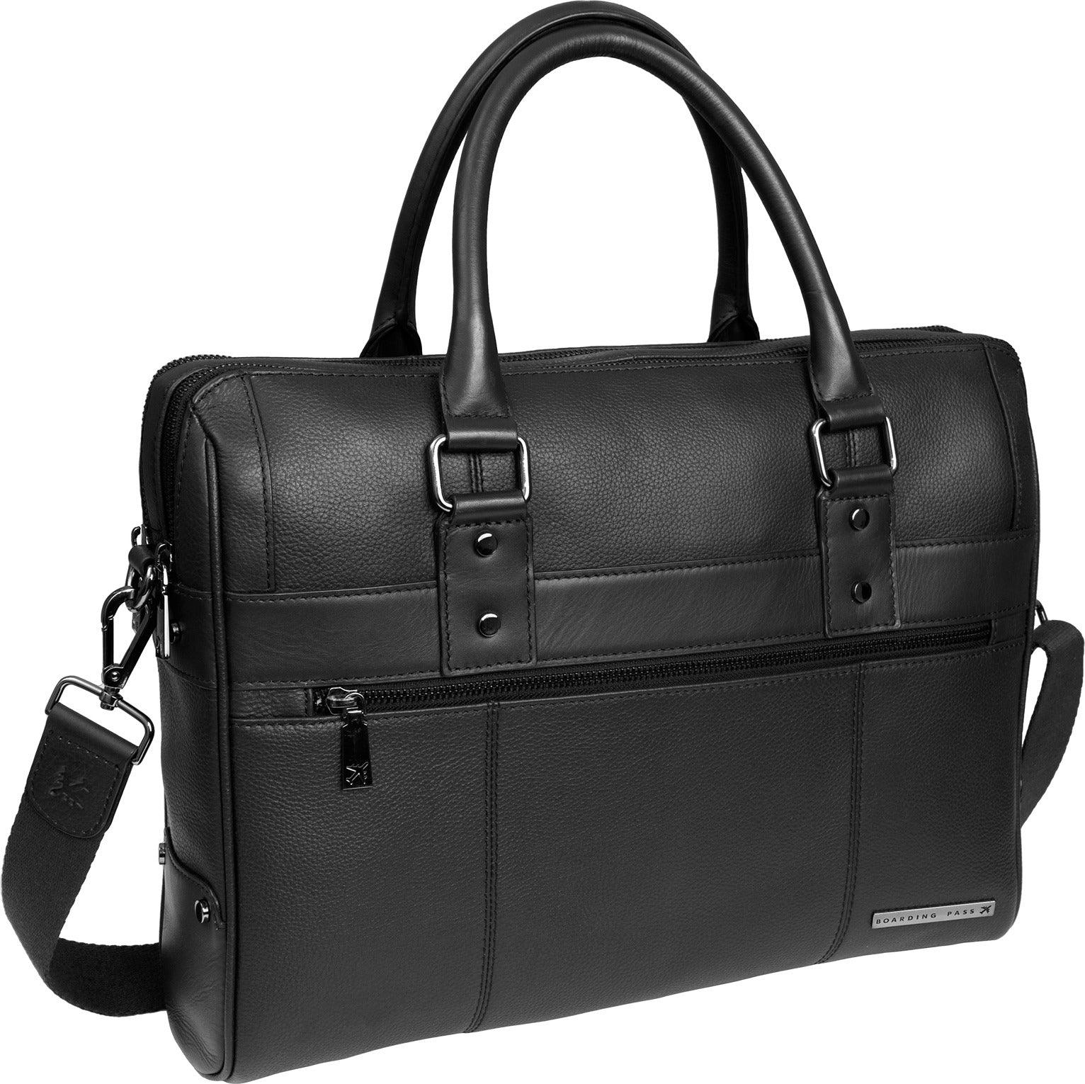 The Gotham 18" Pebble Grain Genuine Leather Briefcase - Black