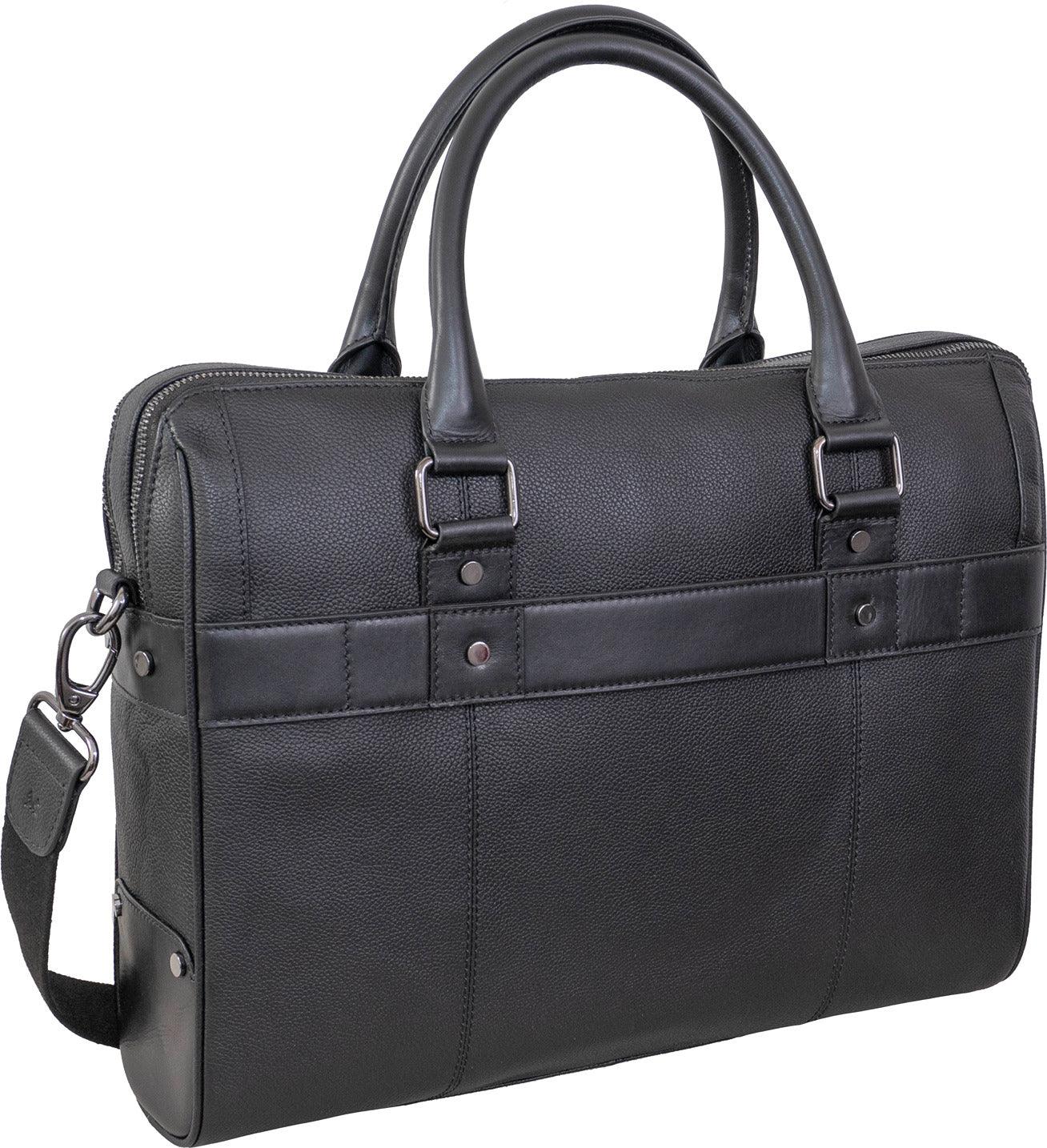 The Gotham 18" Pebble Grain Genuine Leather Briefcase - Black