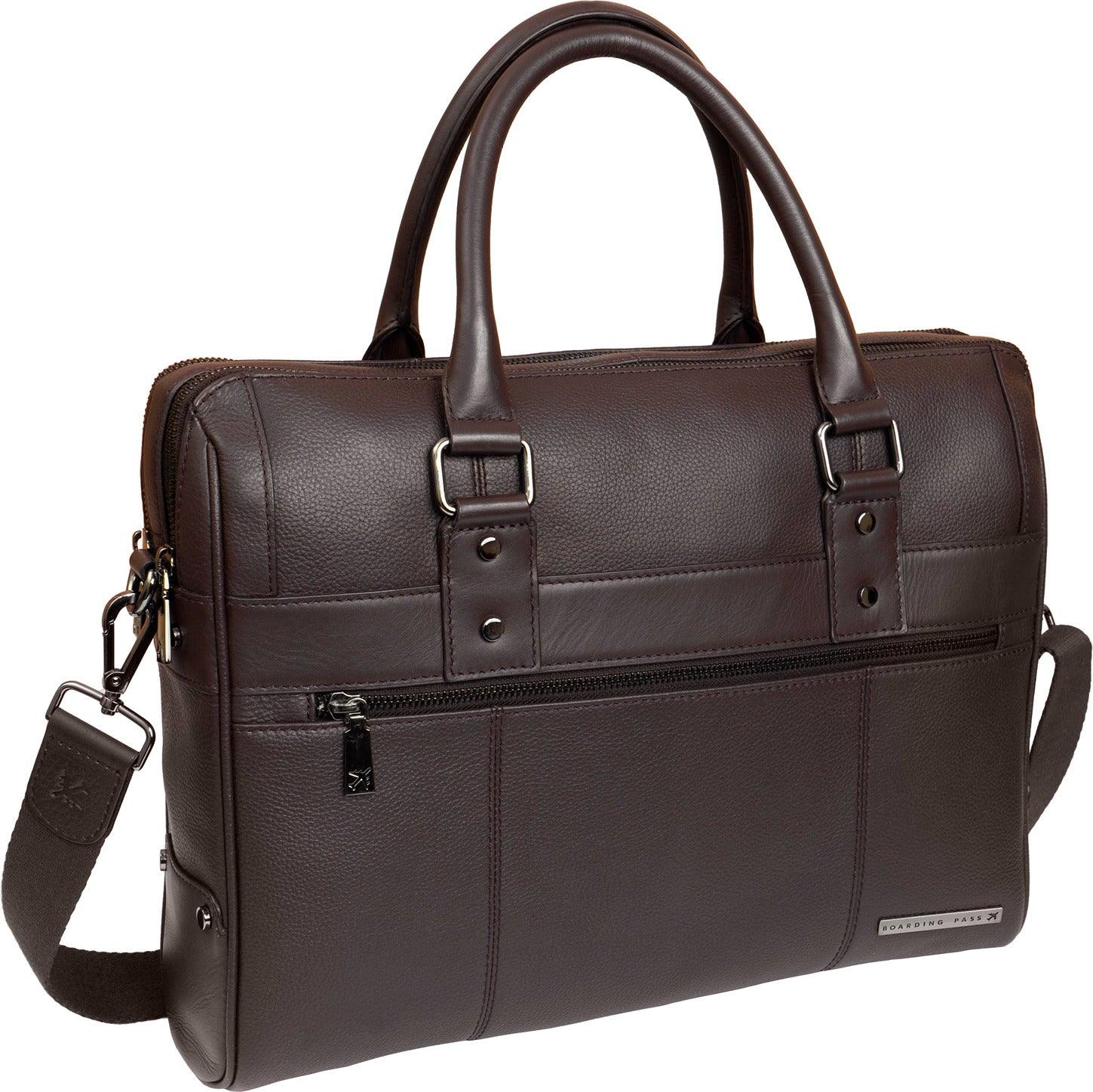 The Gotham 18" Pebble Grain Genuine Leather Briefcase - Chocolate