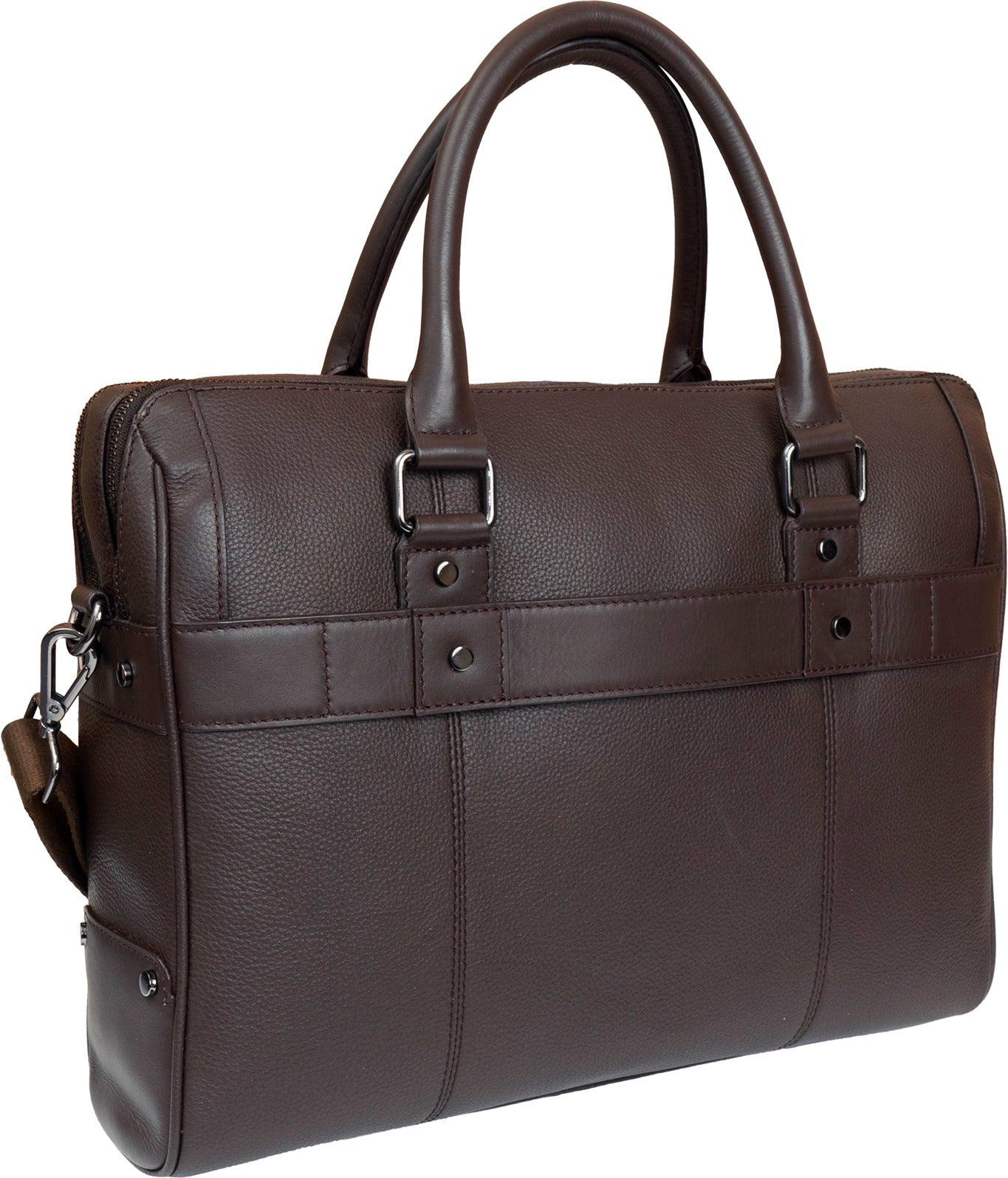 The Gotham 18" Pebble Grain Genuine Leather Briefcase - Chocolate