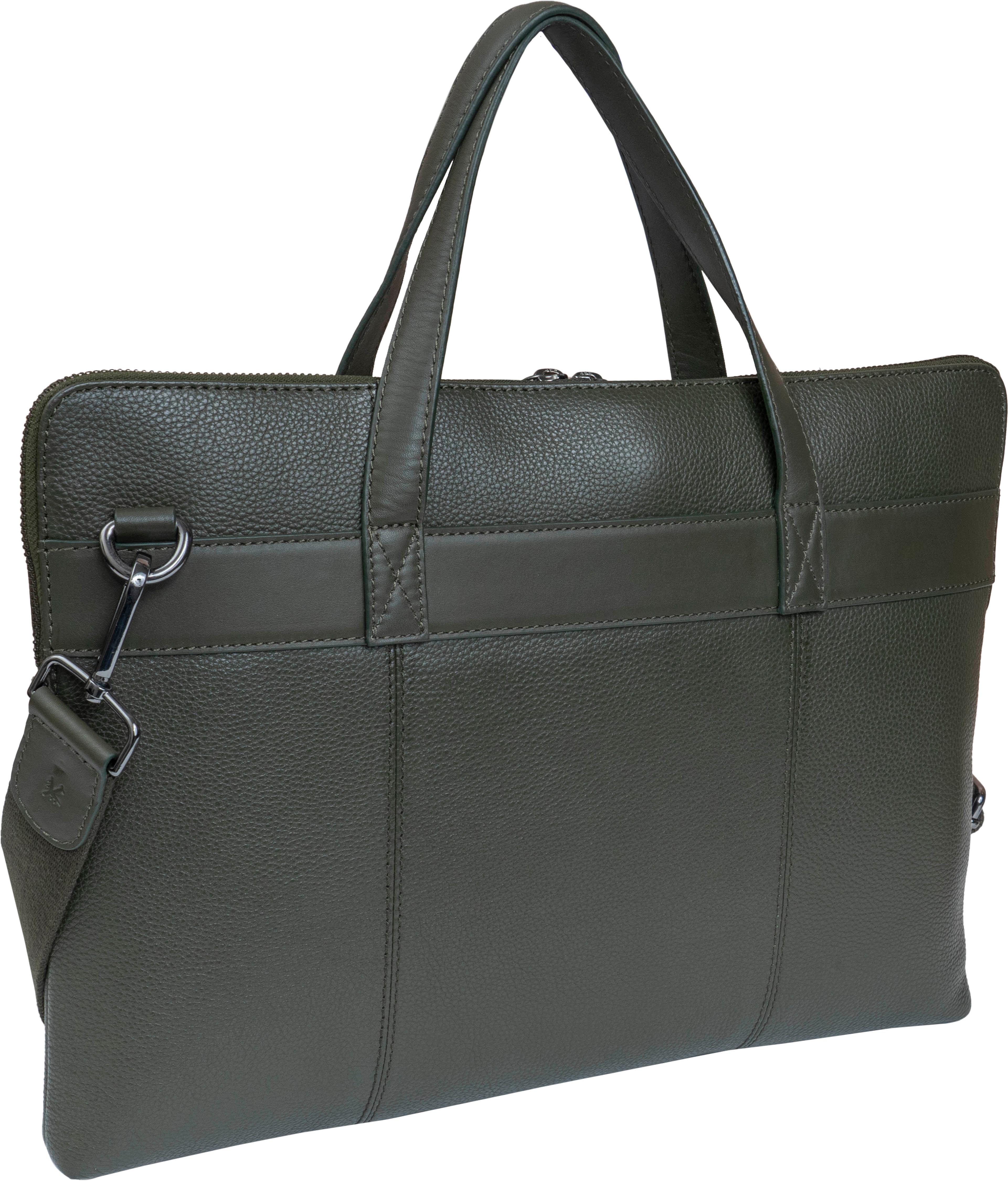 Hey Handsome 16" Pebble Grain Genuine Leather Briefcase - Olive