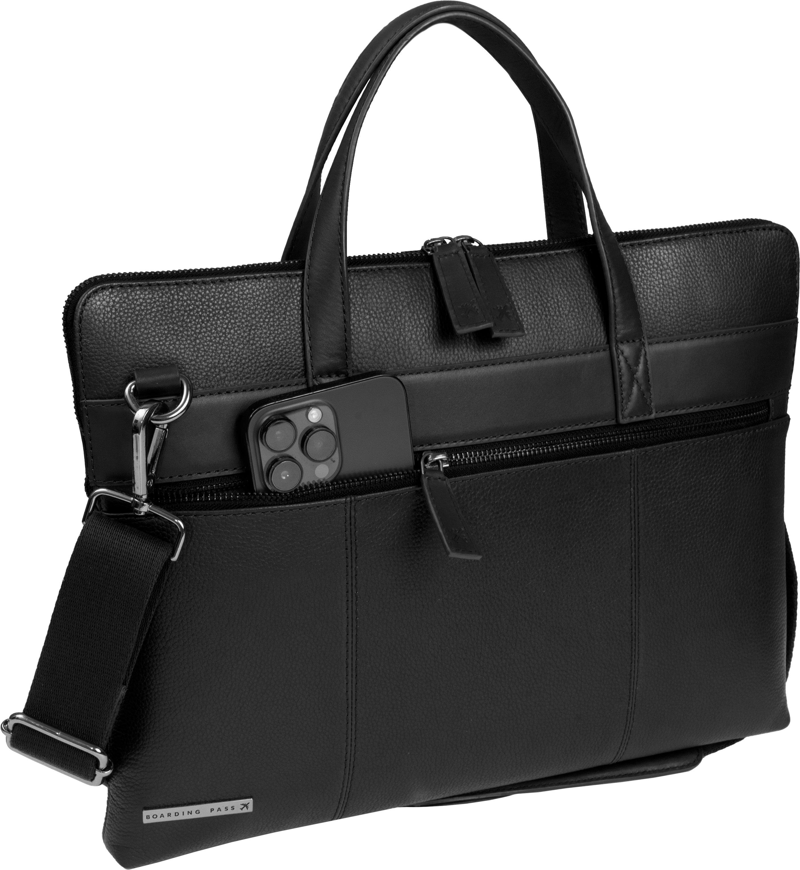 Hey Handsome 16" Pebble Grain Genuine Leather Briefcase - Black