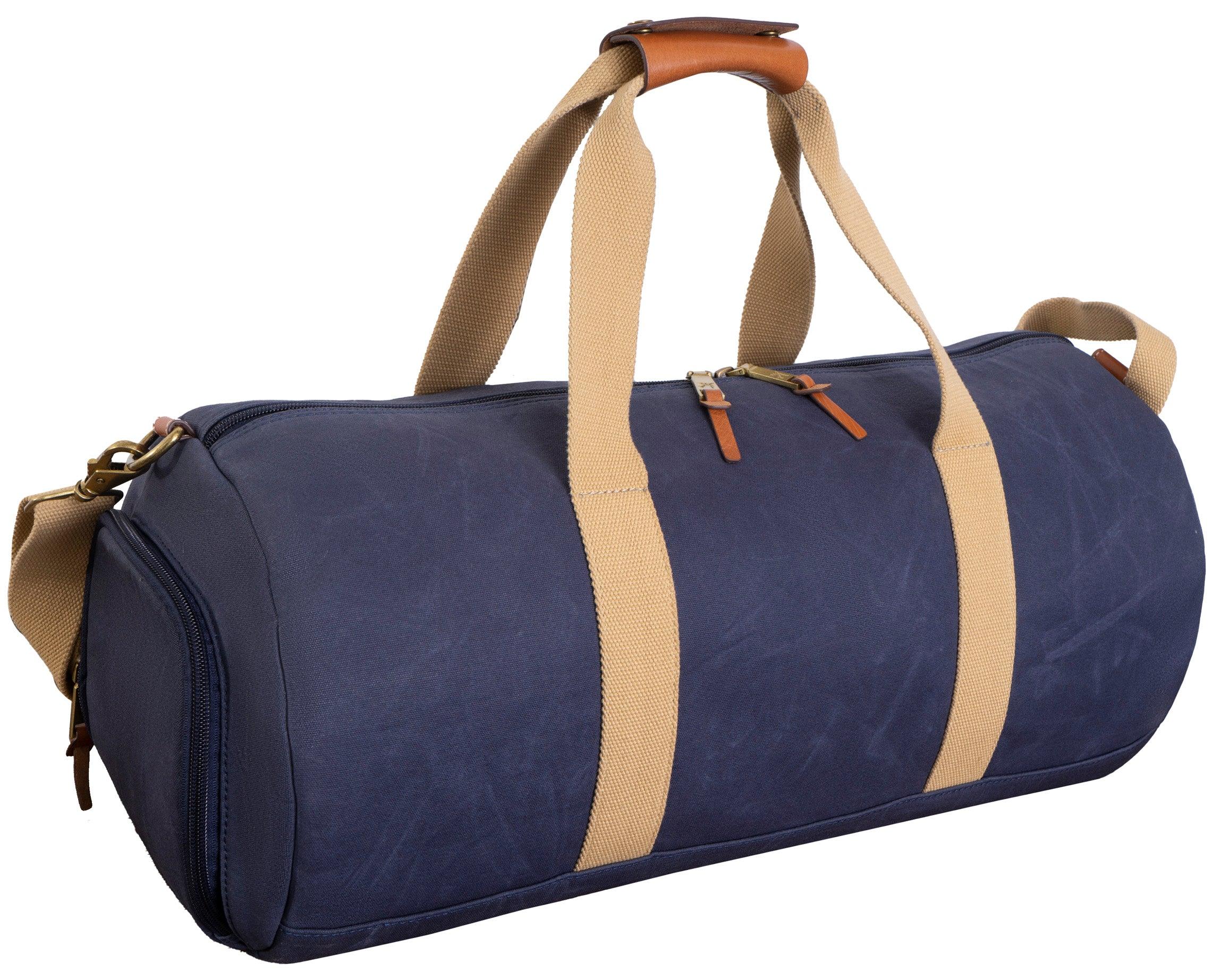 Voyager 20"Waxed Canvas Shoe Pocket Duffel - Navy