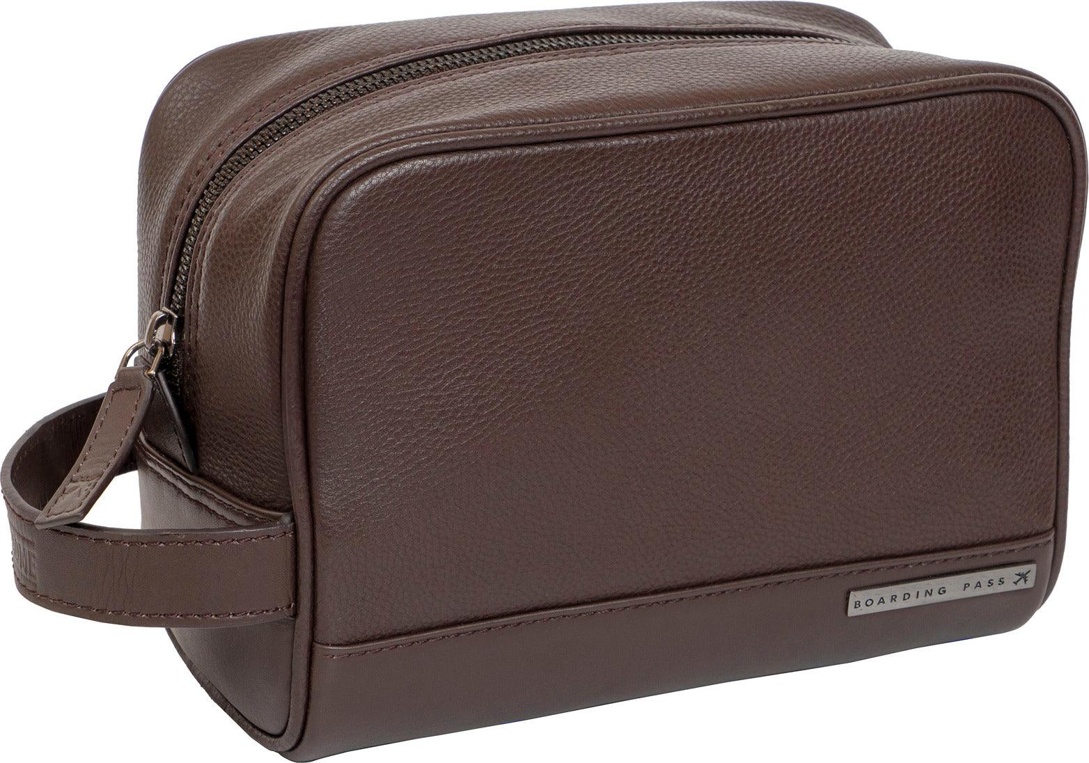 Hey Handsome Pebble Grain Genuine Leather Dopp Kit - Chocolate