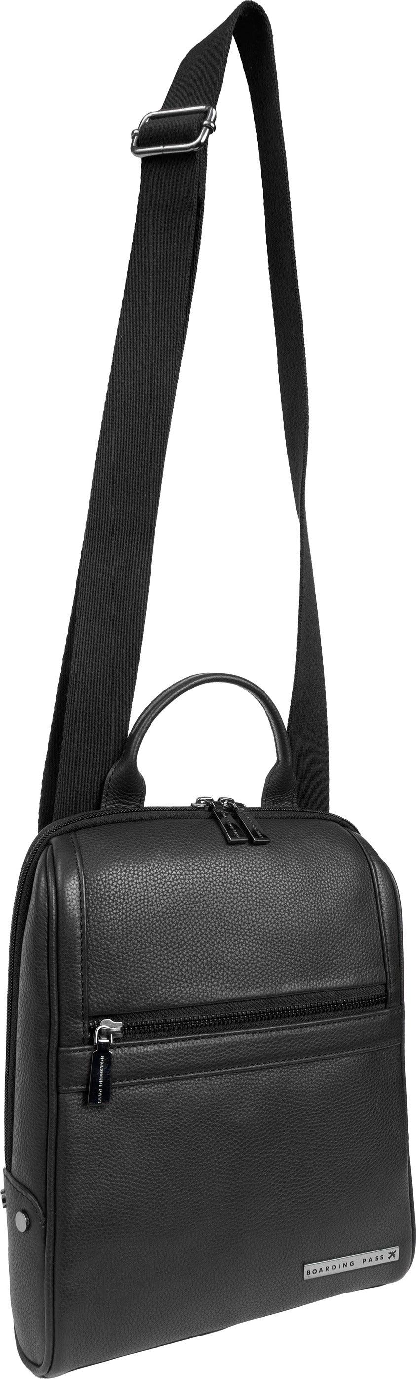 Gotham 12" Pebble Grain Genuine Leather Messenger Bag - Black