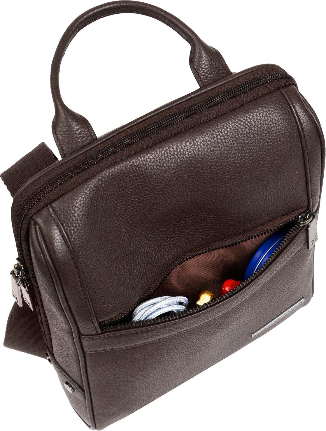 Gotham 12" Pebble Grain Genuine Leather Messenger Bag - Chocolate